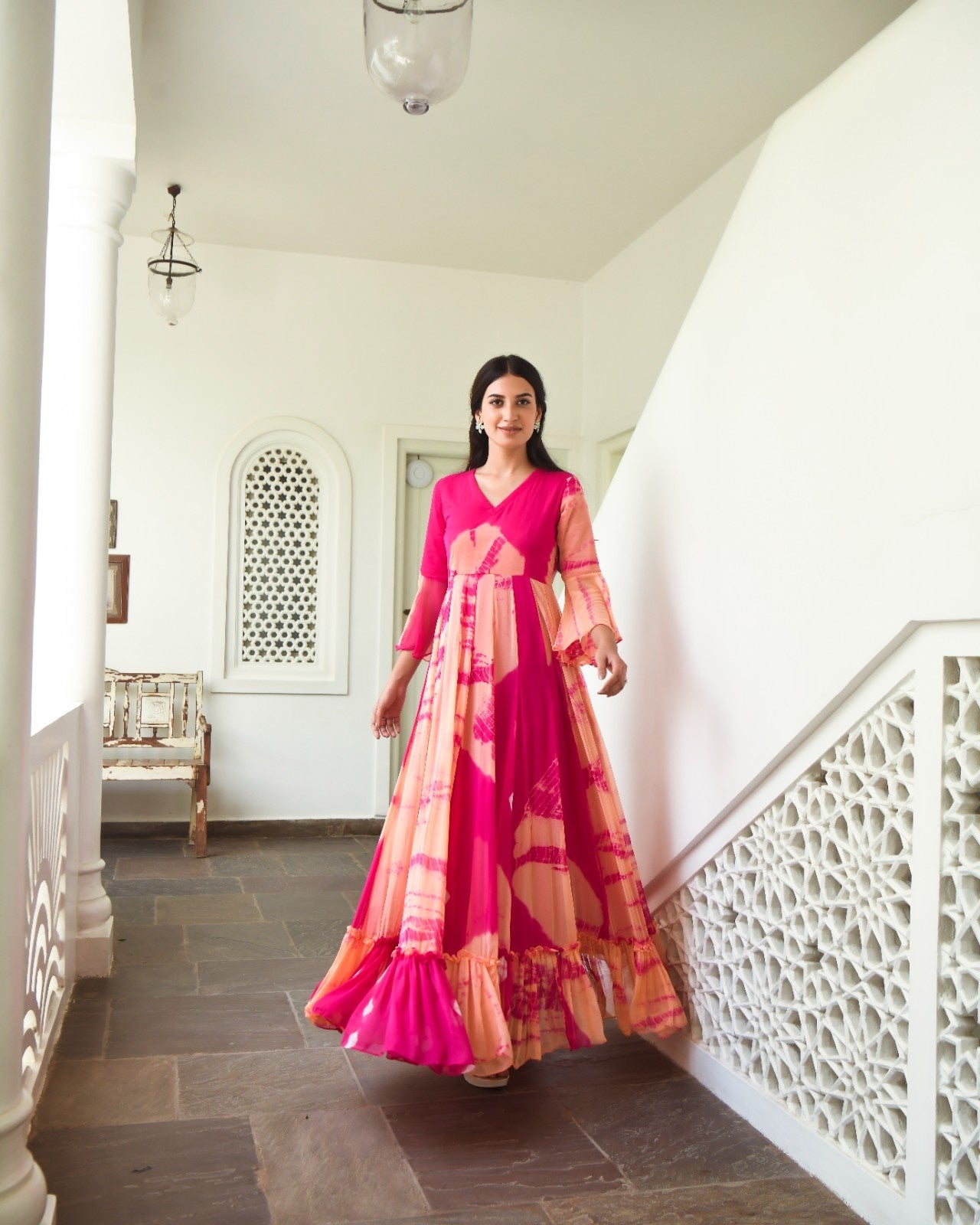 Pink Chiffon Printed Dress