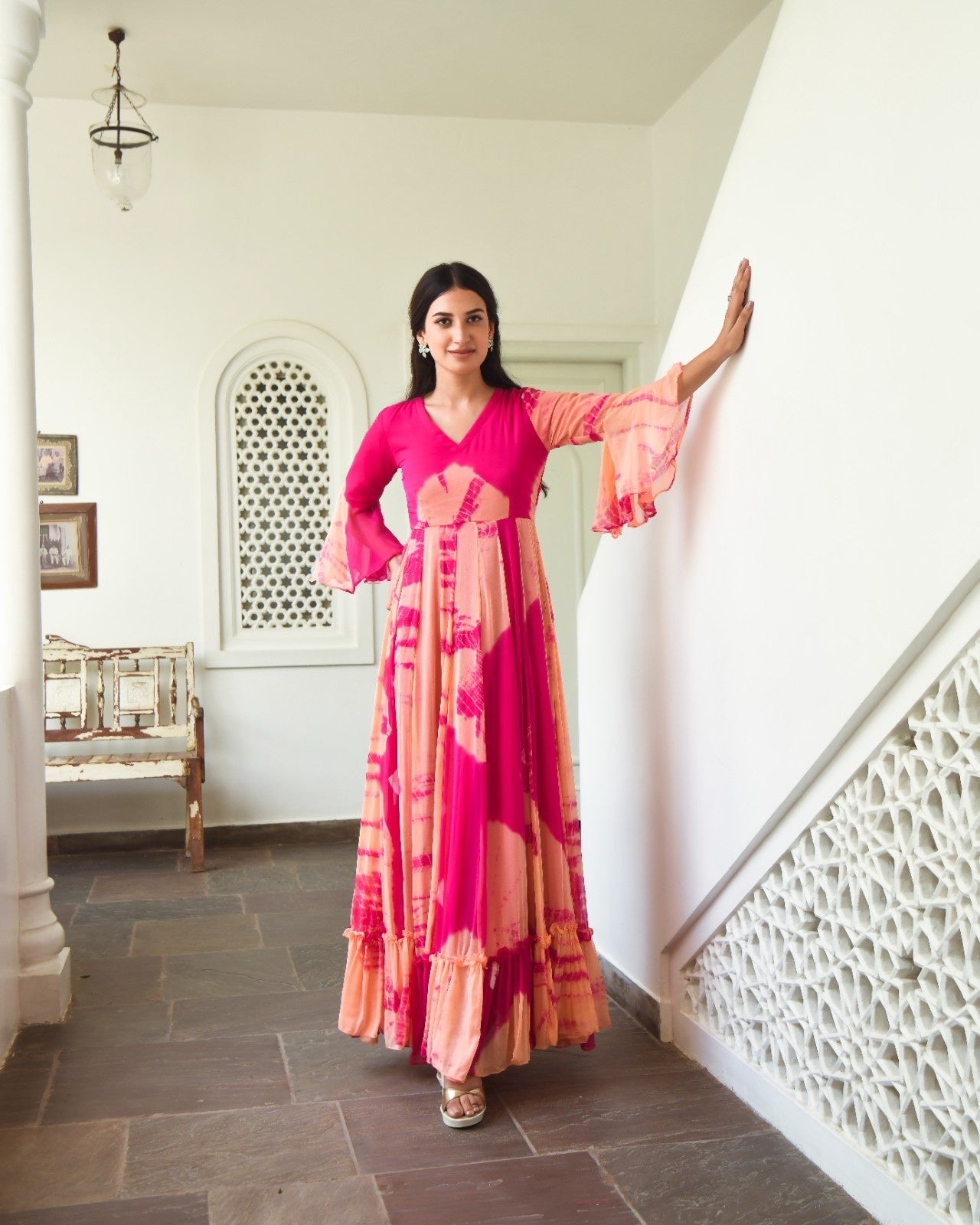 Pink Chiffon Printed Dress