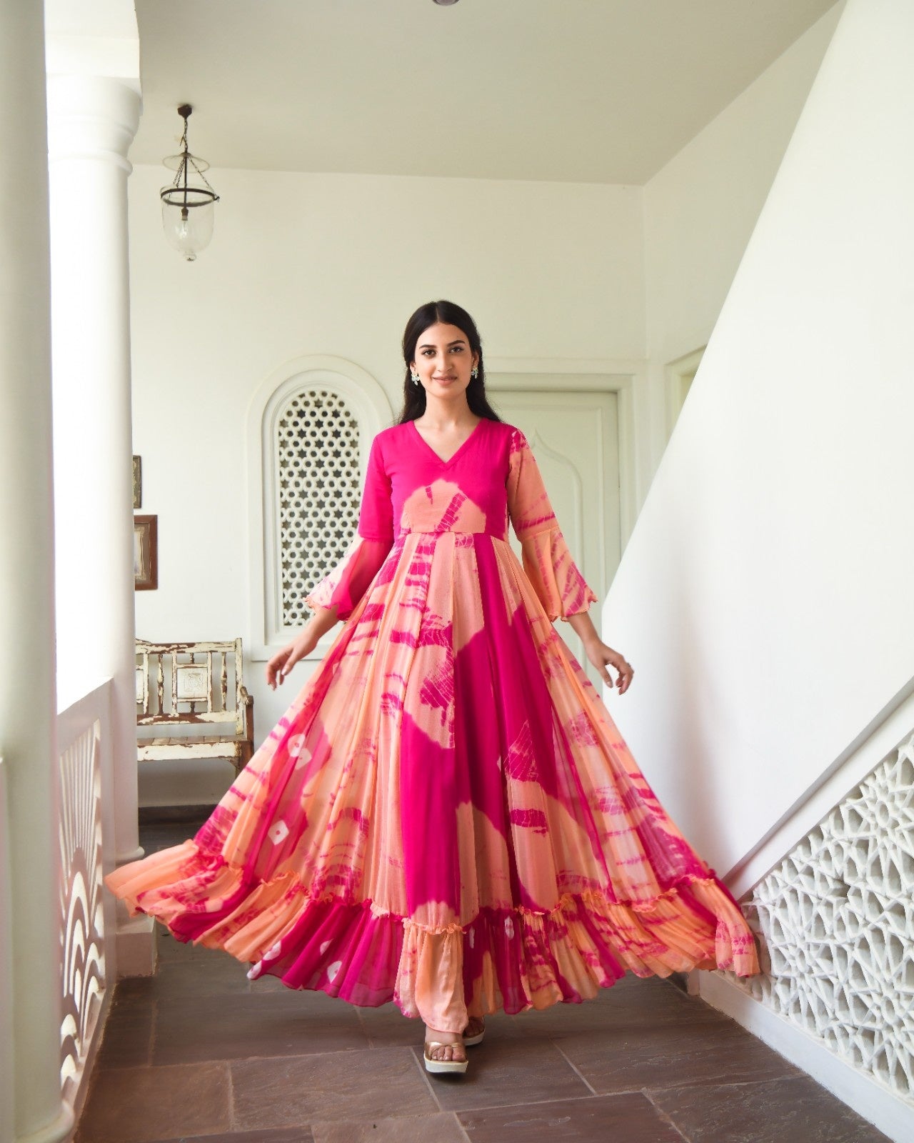 Pink Chiffon Printed Dress