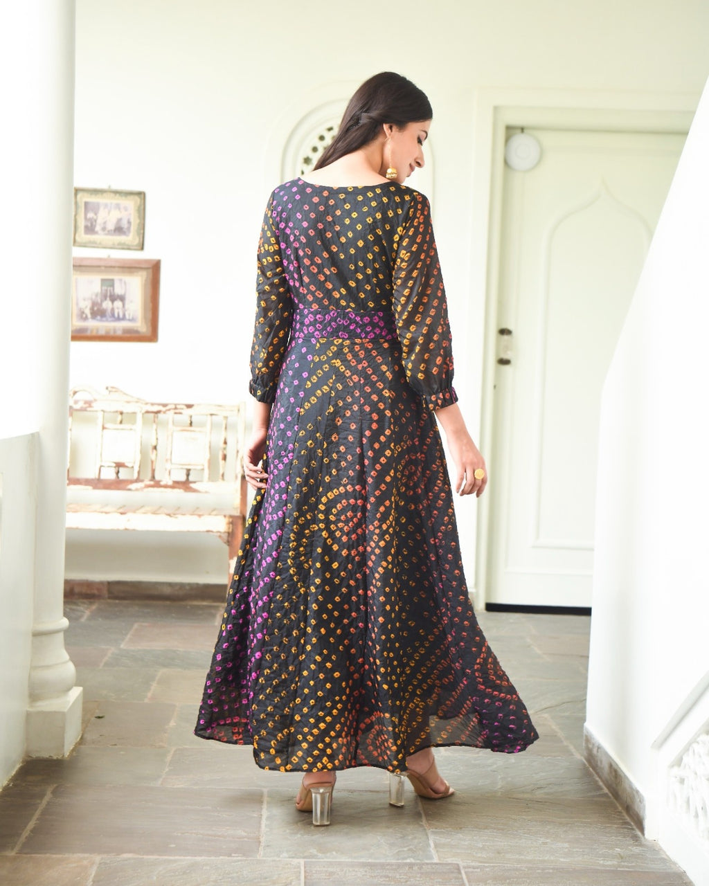 Black Silk Bandahni Print Dress