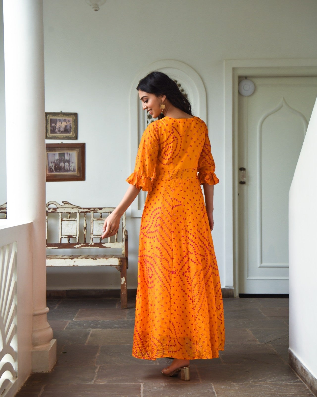 Yellow Silk Bandhej Print Dress