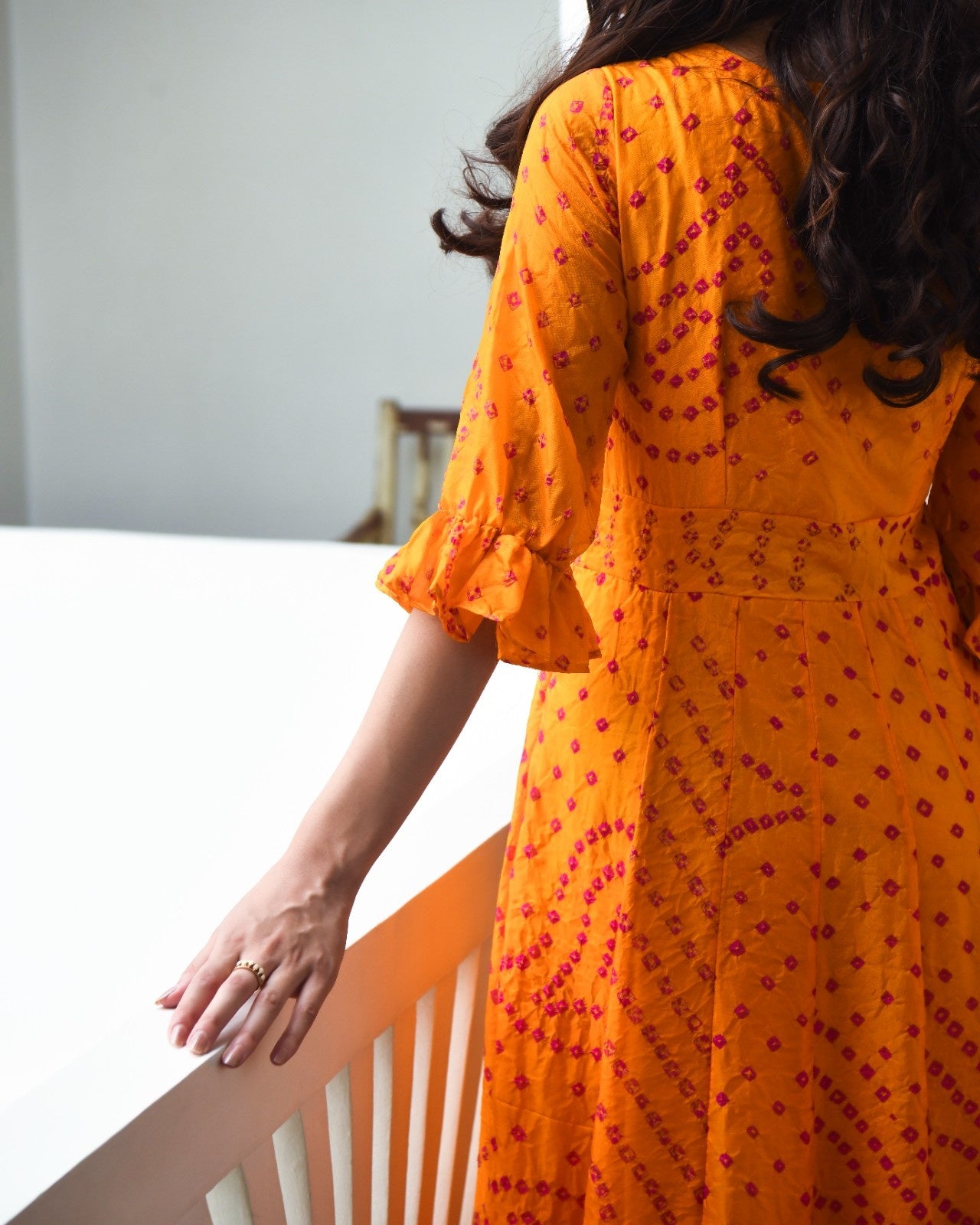 Yellow Silk Bandhej Print Dress