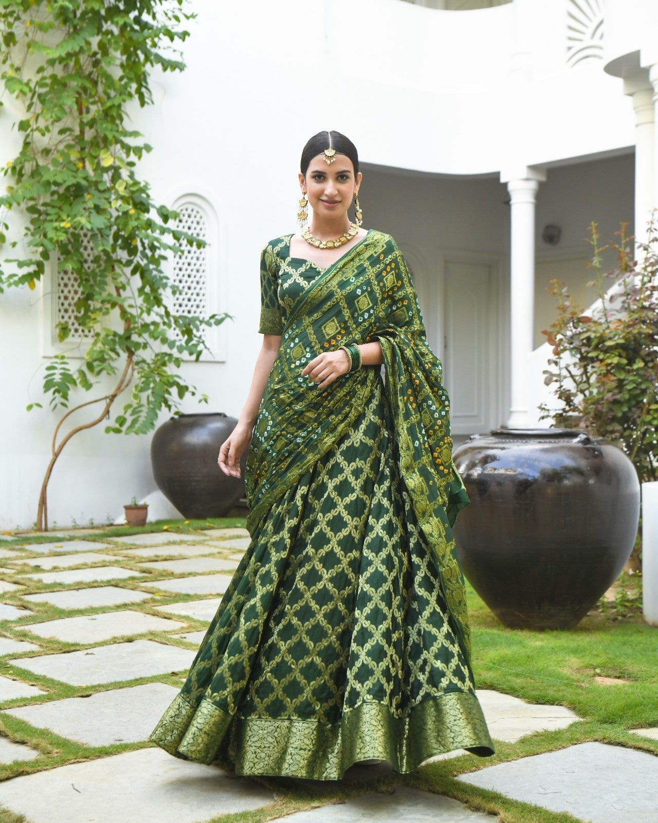 Green Brocade Banarasi Silk Lehenga