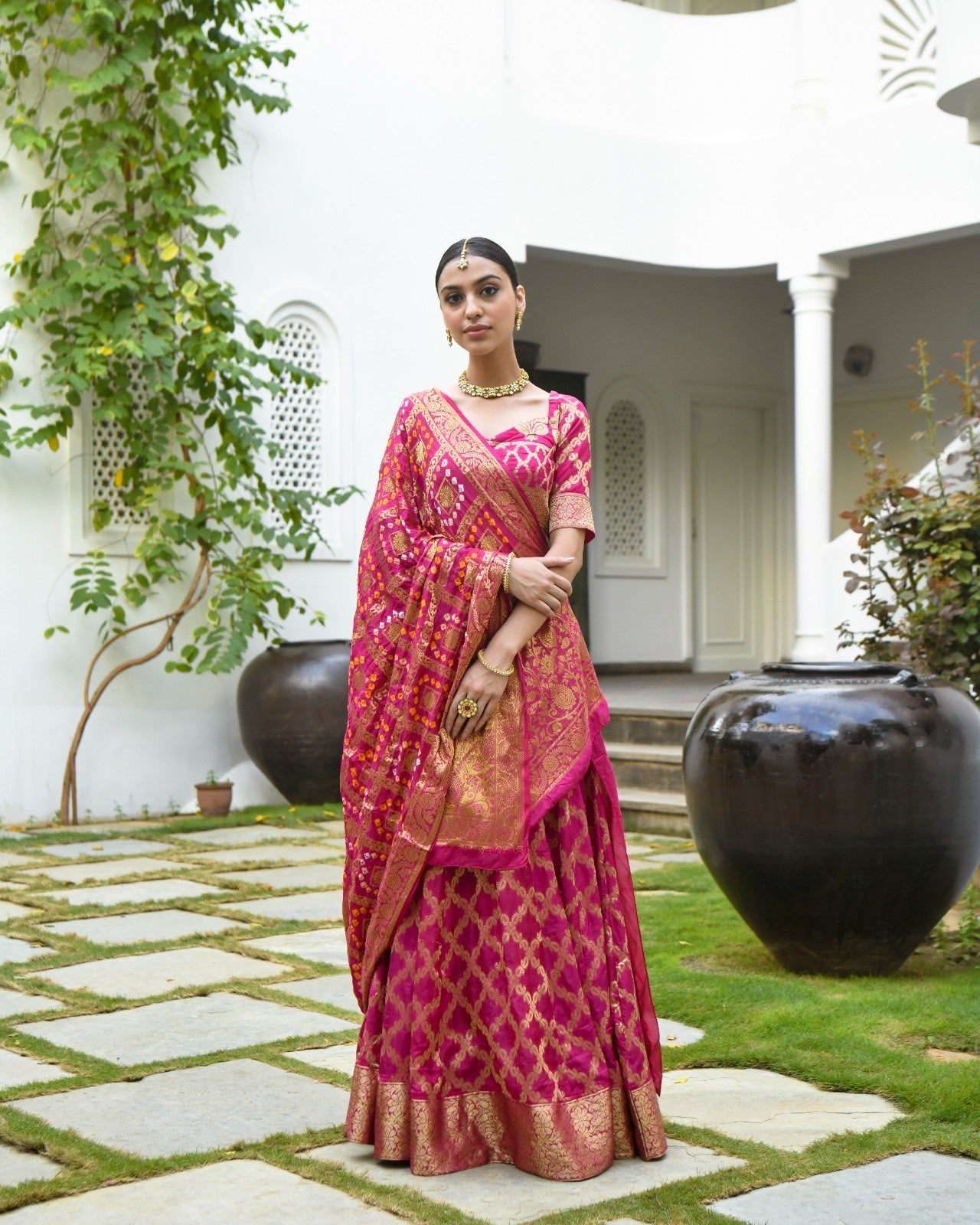 Pink Brocade Banarasi Silk Lehenga