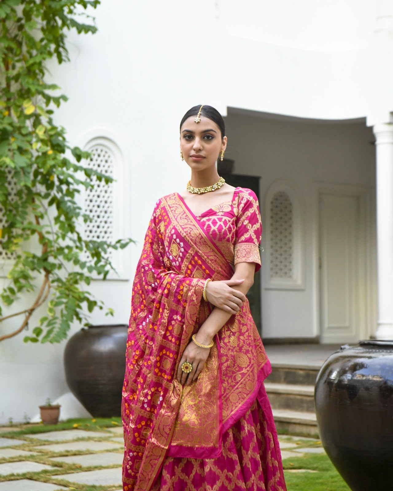 Pink Brocade Banarasi Silk Lehenga