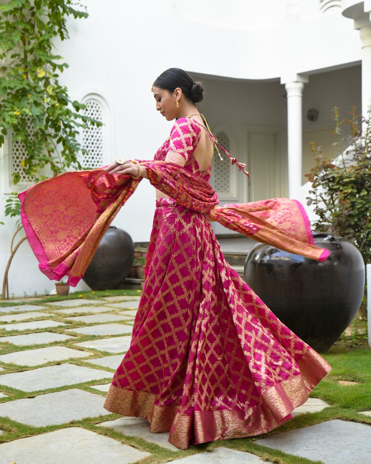 Pink Brocade Banarasi Silk Lehenga