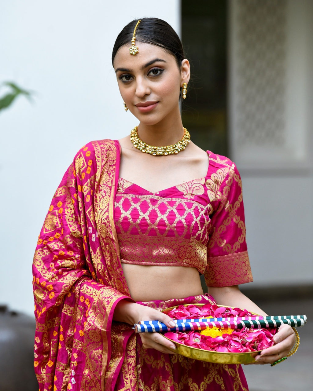 Pink Brocade Banarasi Silk Lehenga