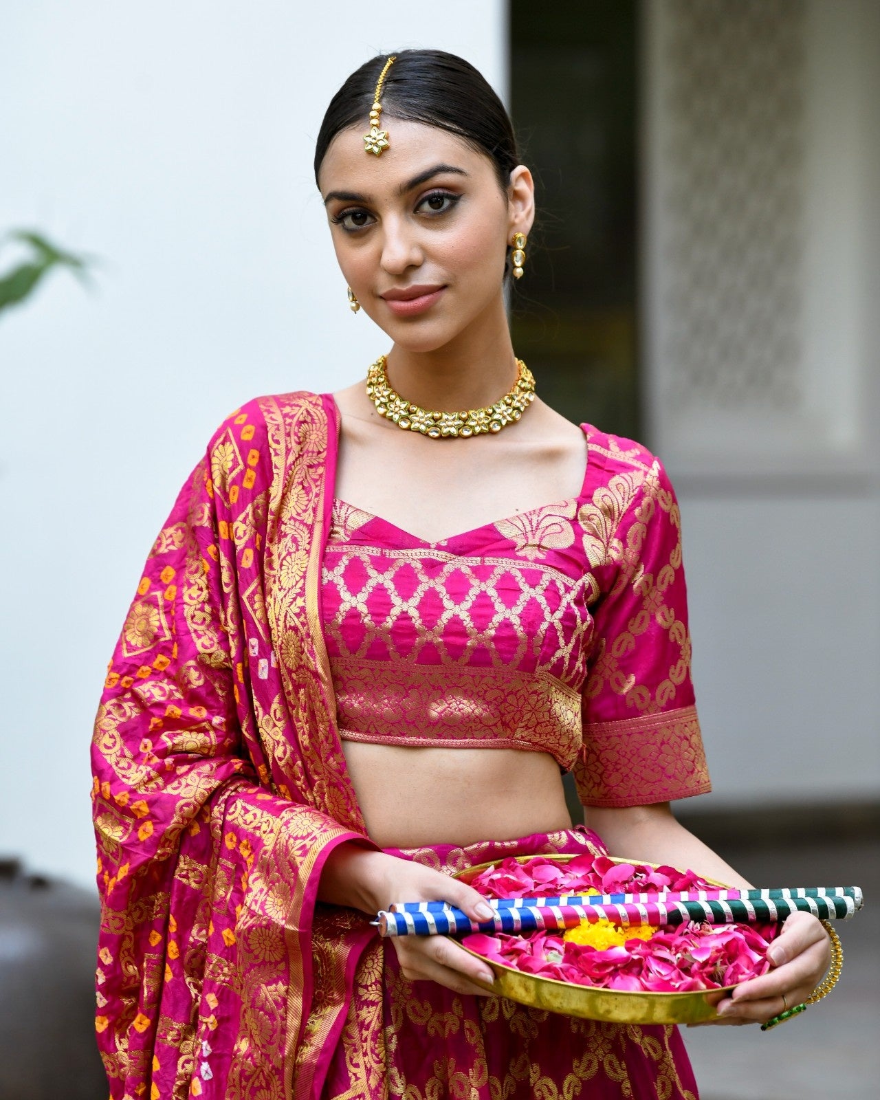Pink Brocade Banarasi Silk Lehenga