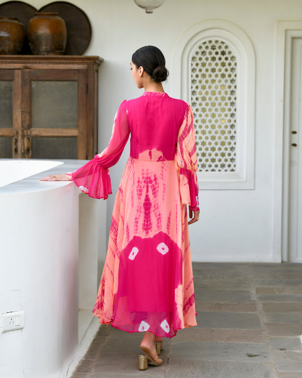 Peach Chiffon Printed Dress