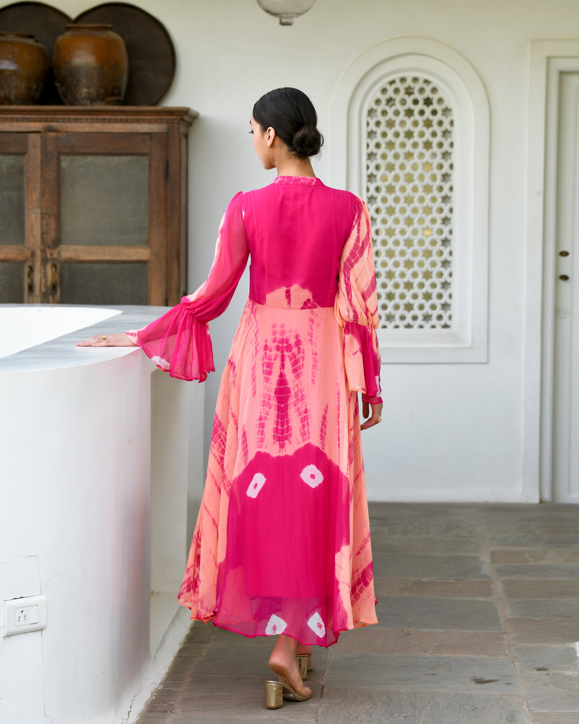 Peach Chiffon Printed Dress