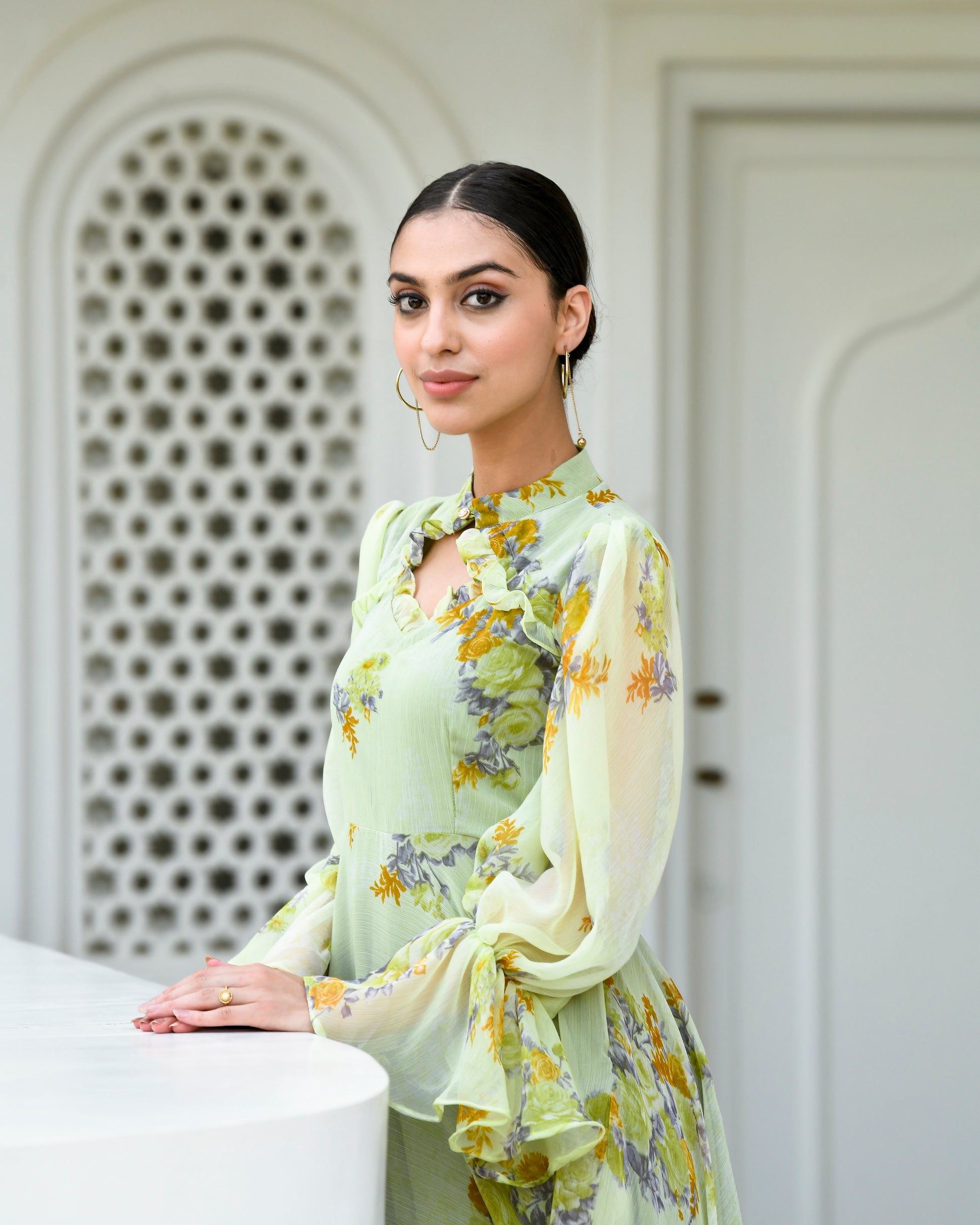Grey Chiffon Printed Dress