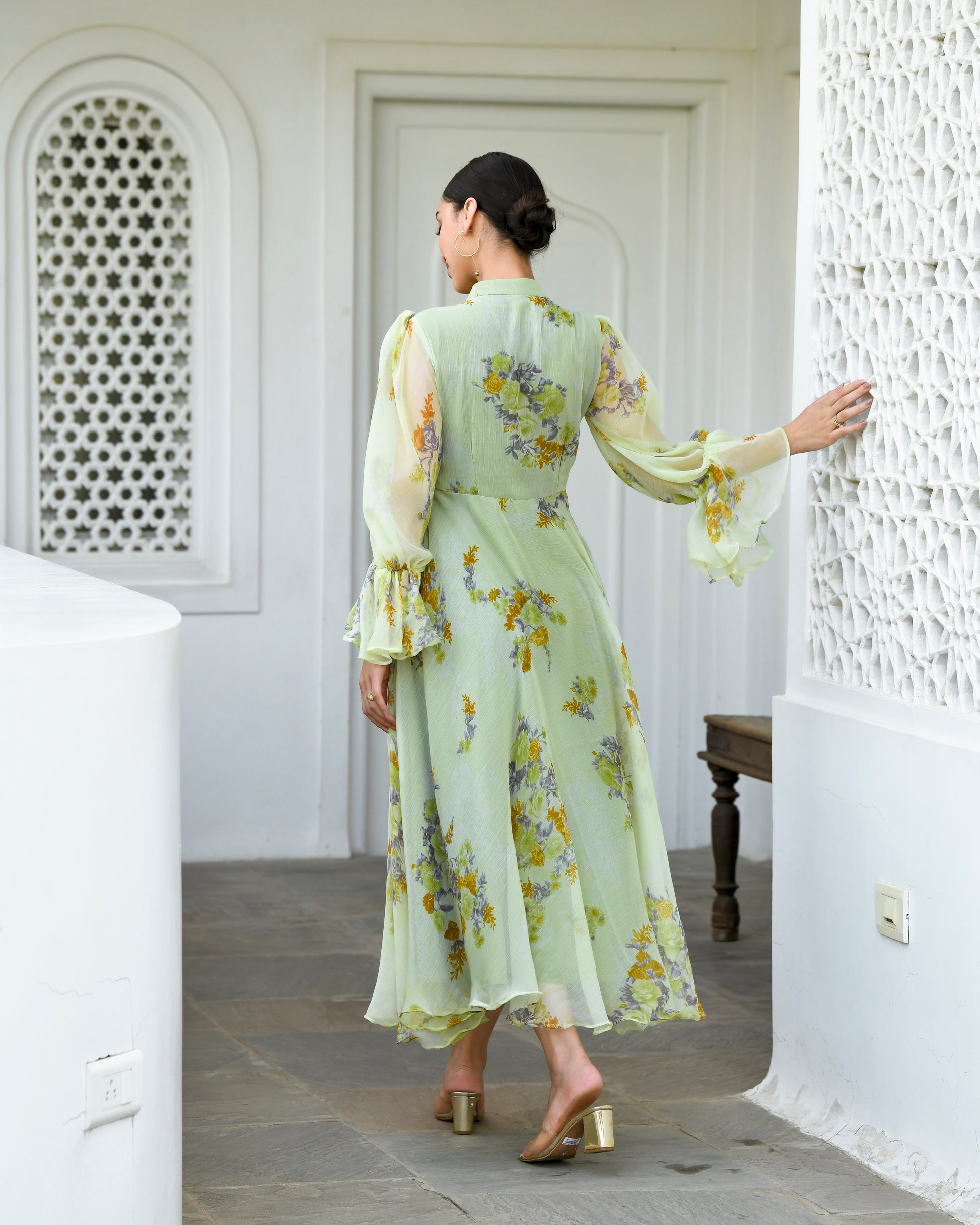 Grey Chiffon Printed Dress