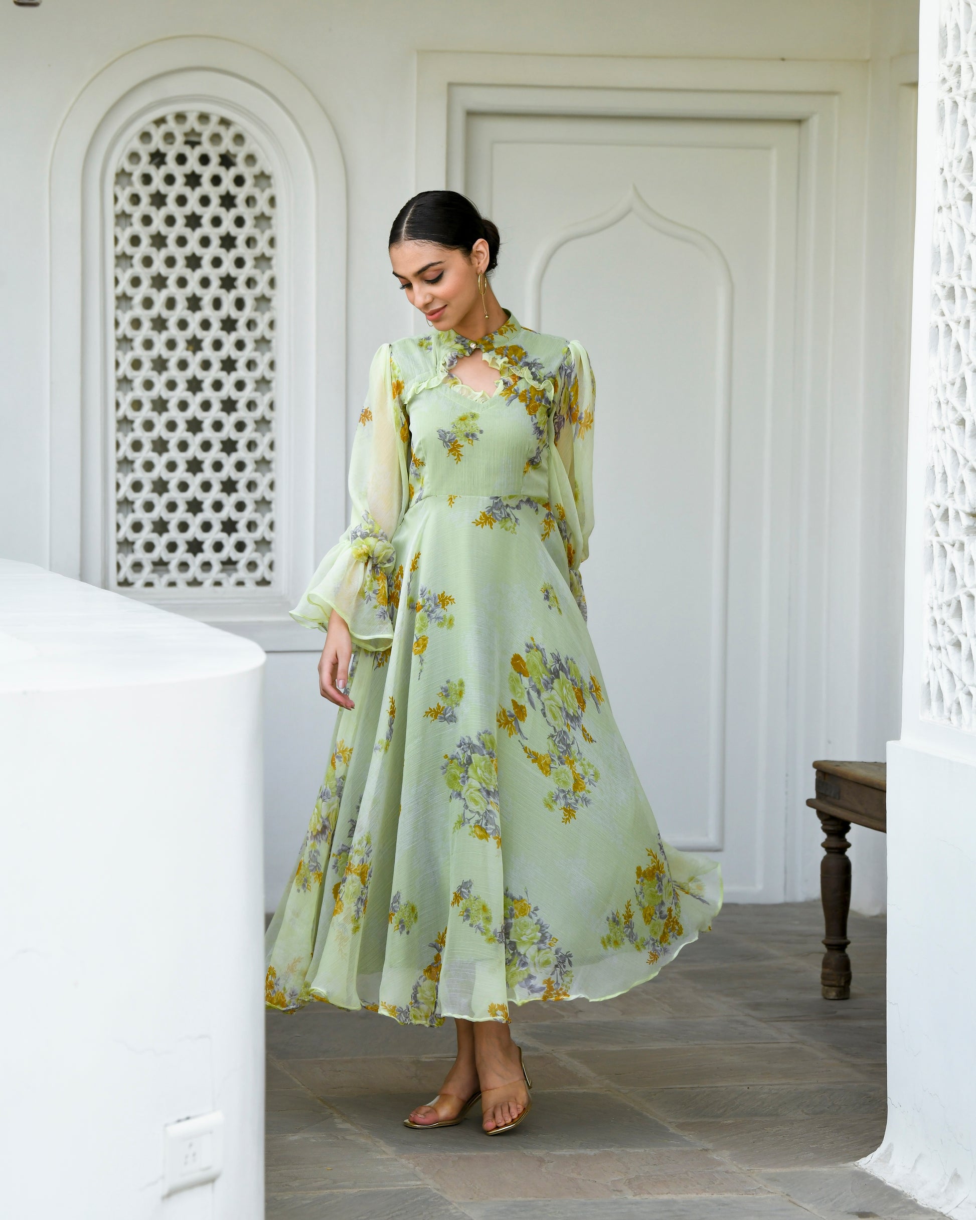 Grey Chiffon Printed Dress
