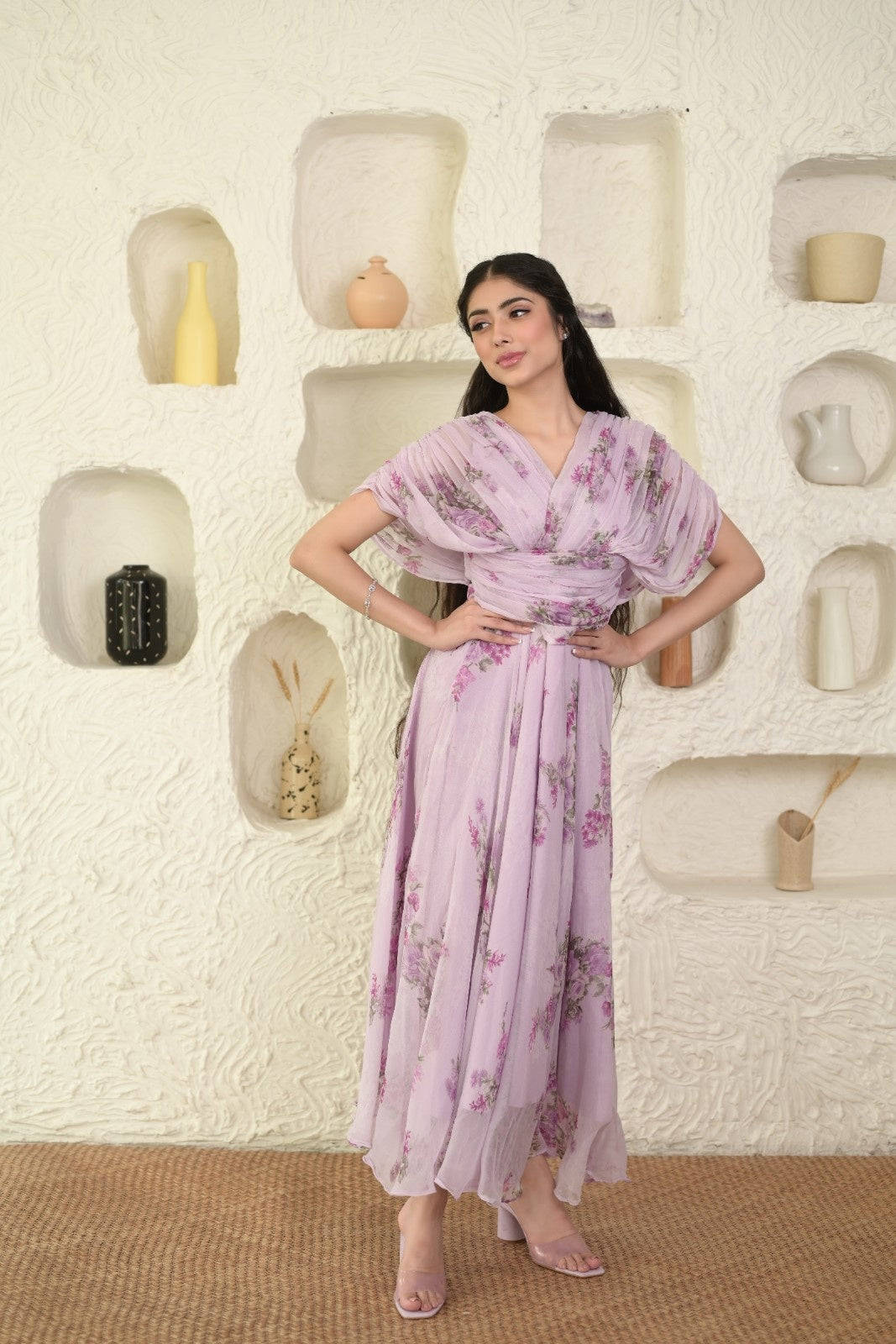 Purple Chiffon Printed Dress