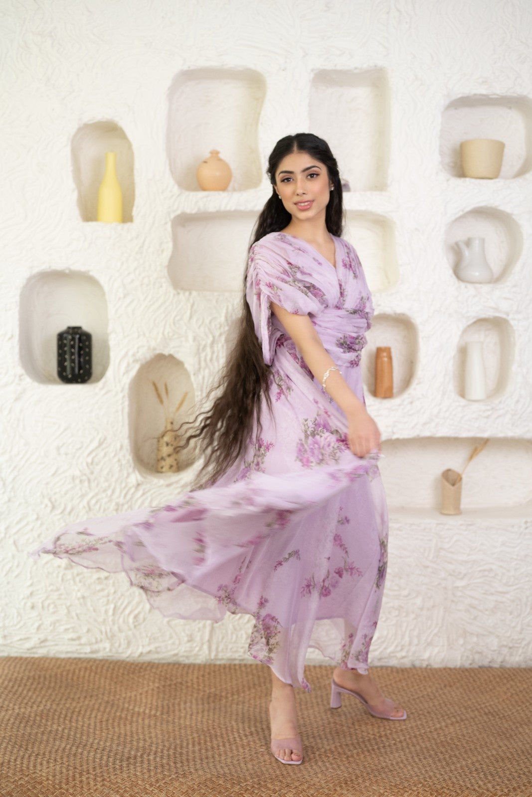 Purple Chiffon Printed Dress