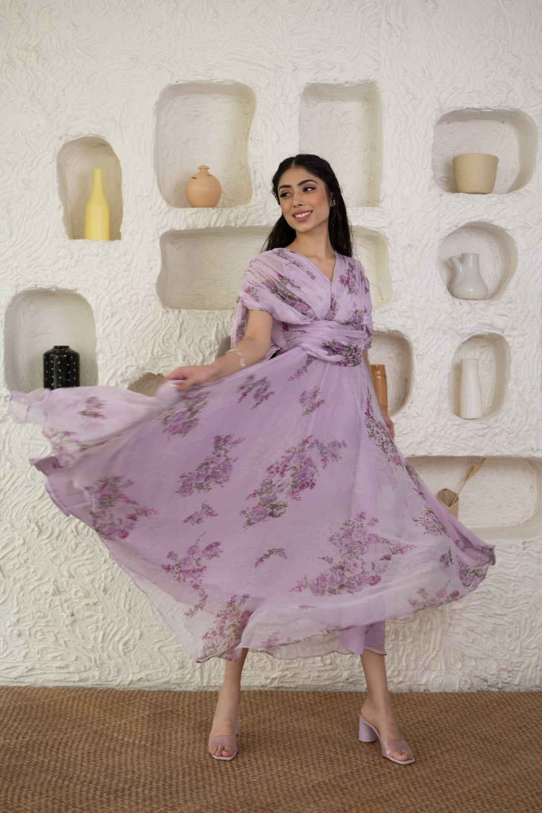 Purple Chiffon Printed Dress