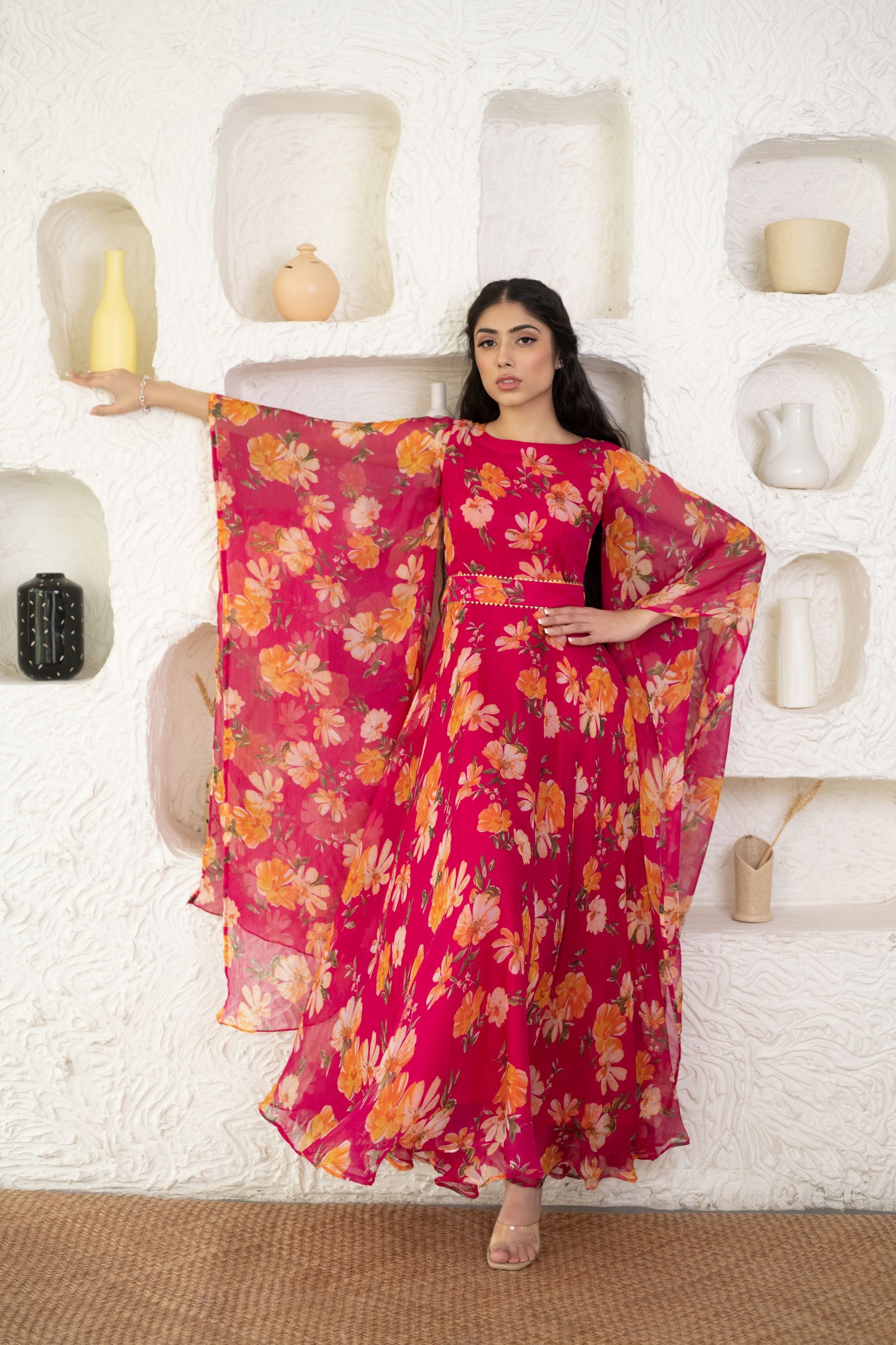 Pink Chiffon Printed Dress