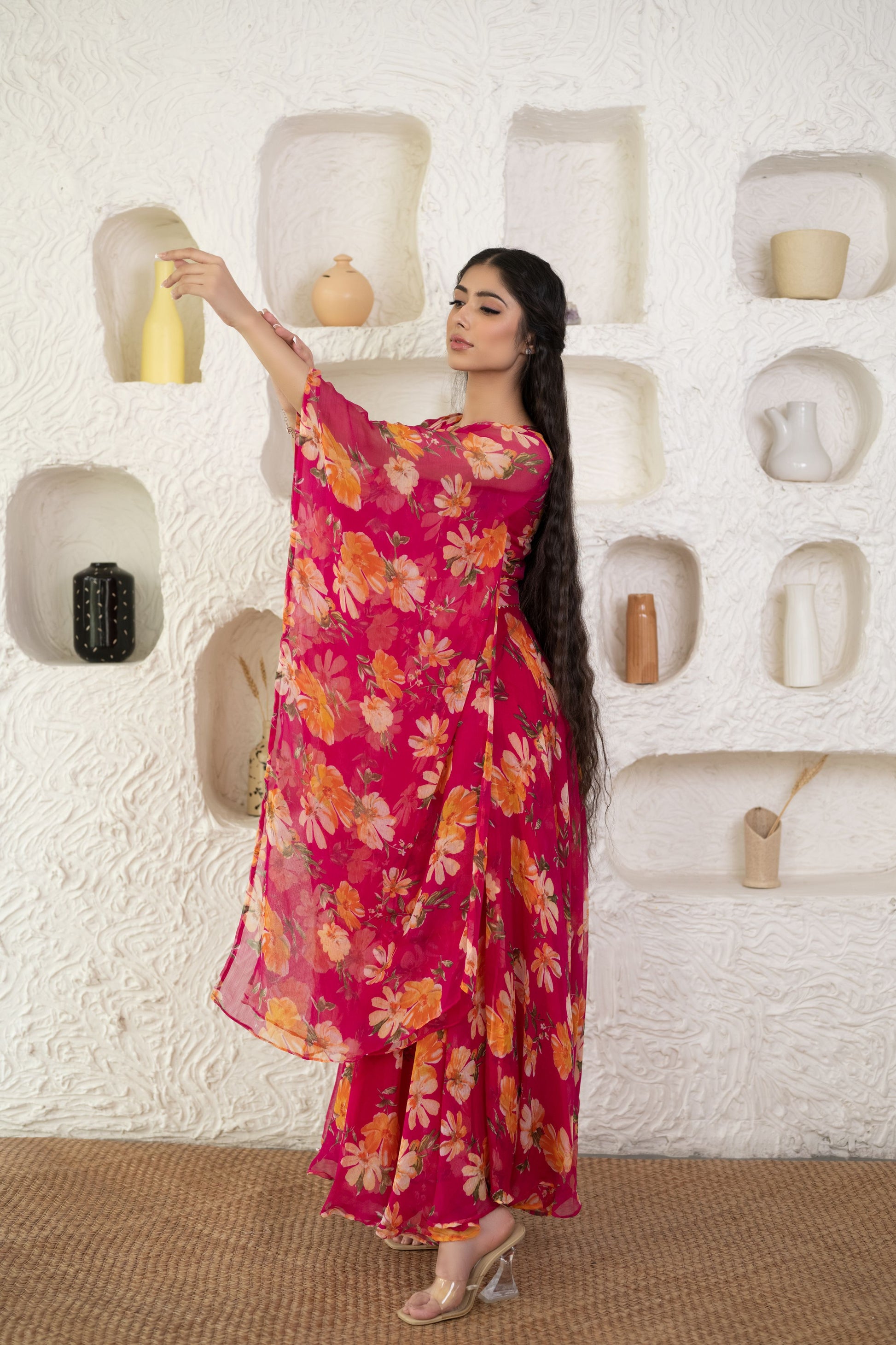 Pink Chiffon Printed Dress
