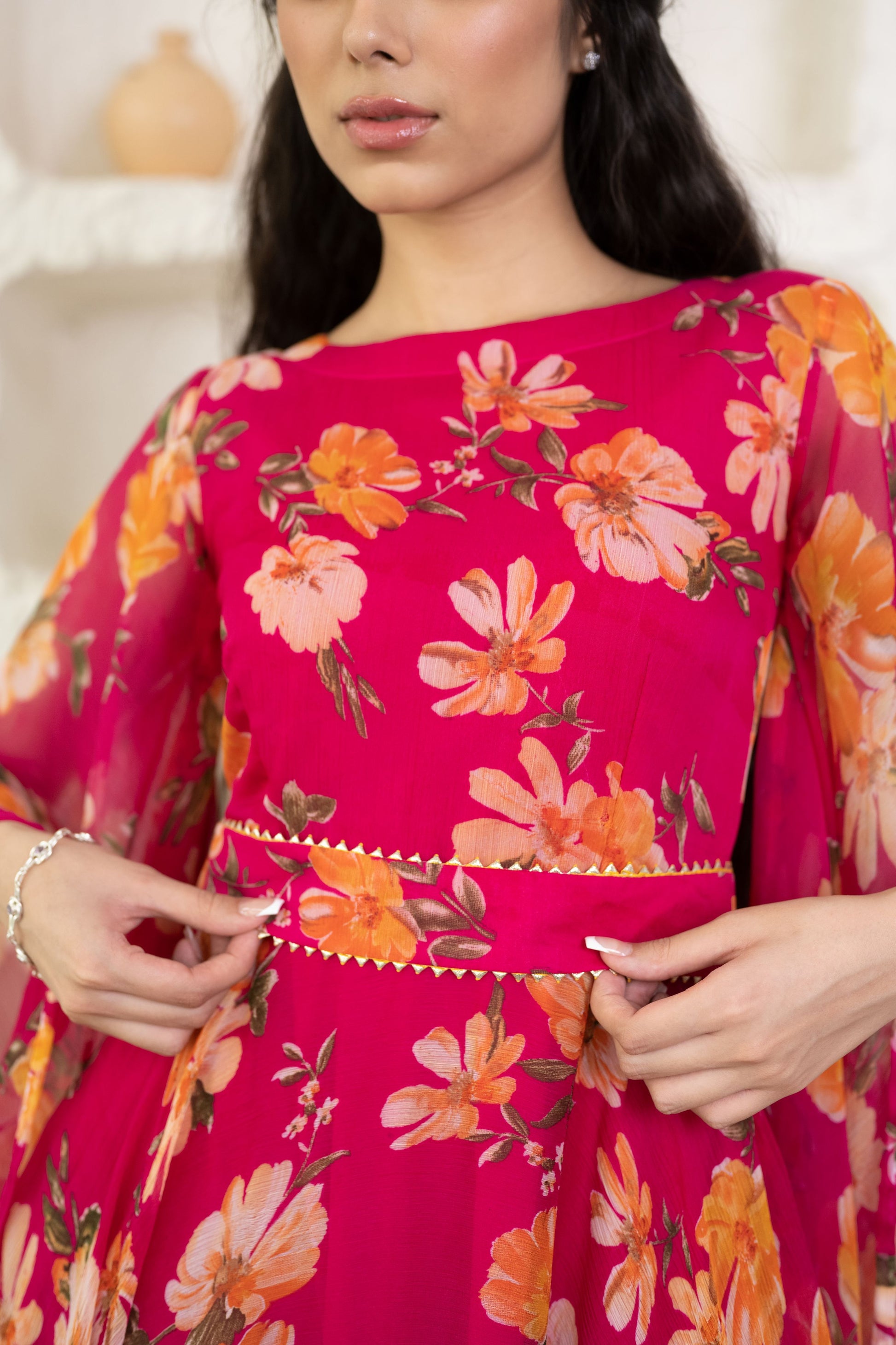 Pink Chiffon Printed Dress