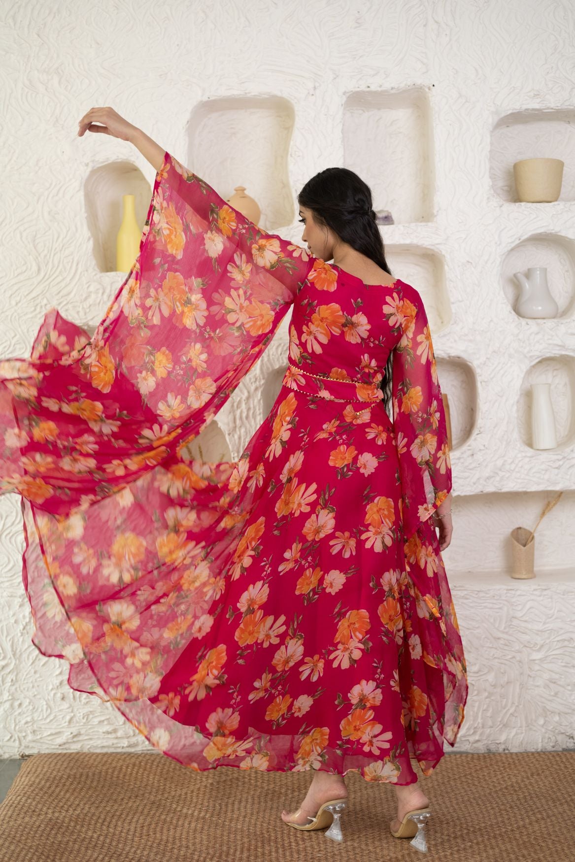 Pink Chiffon Printed Dress