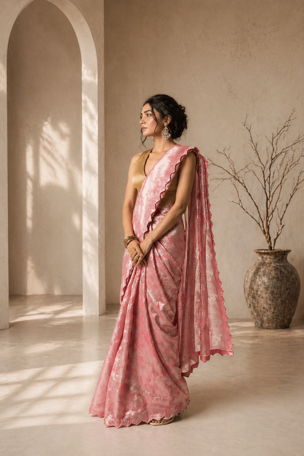 Twill Bloom Blush Pink Saree