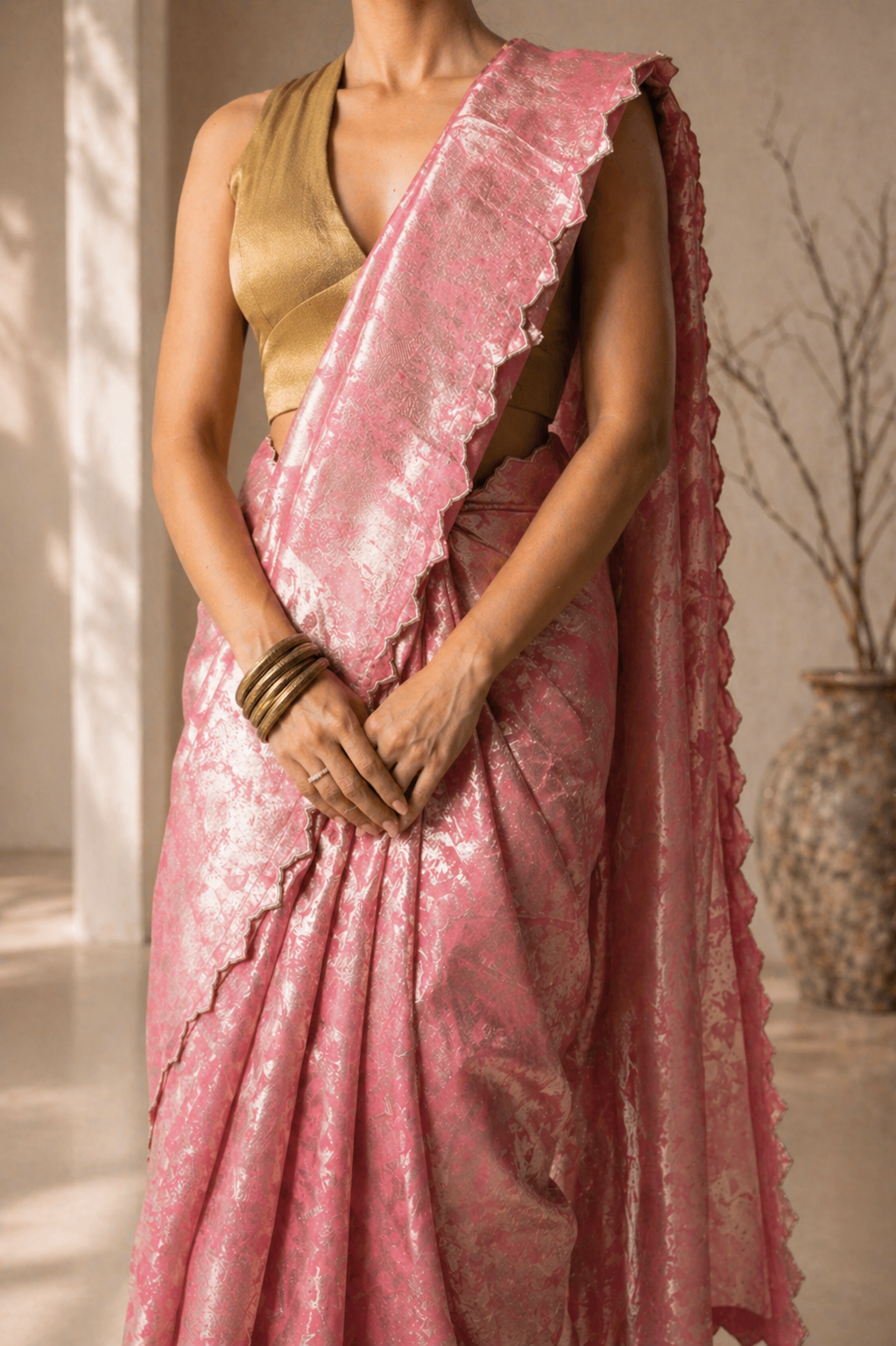 Twill Bloom Blush Pink Saree