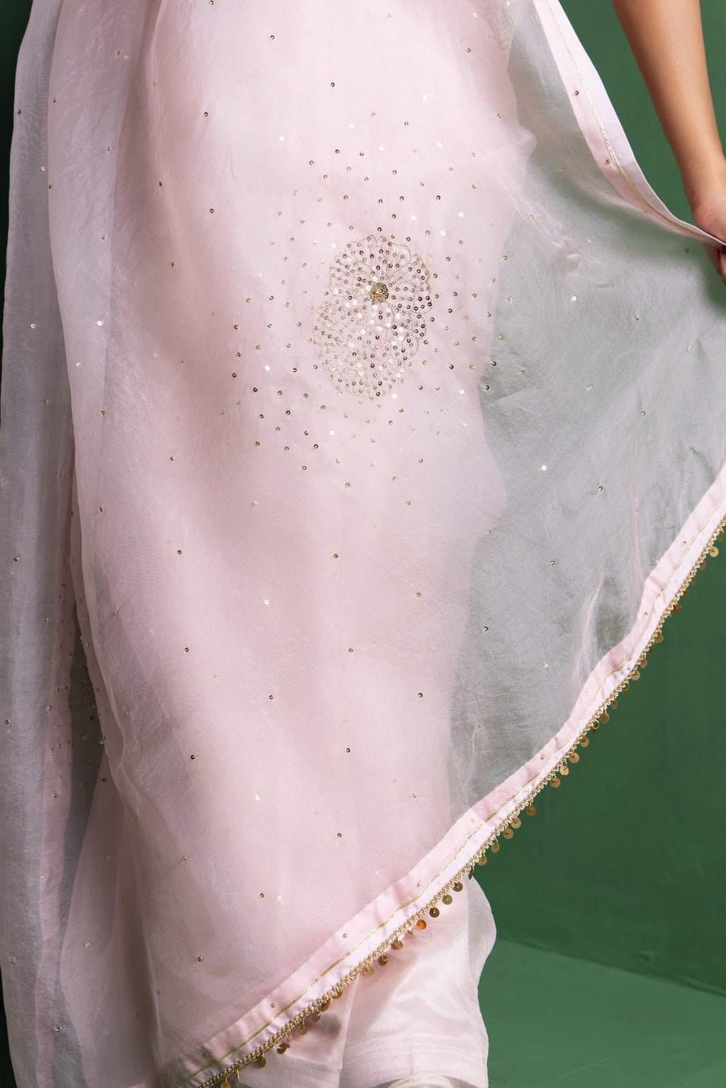Baby Pink Peony Organza Saree