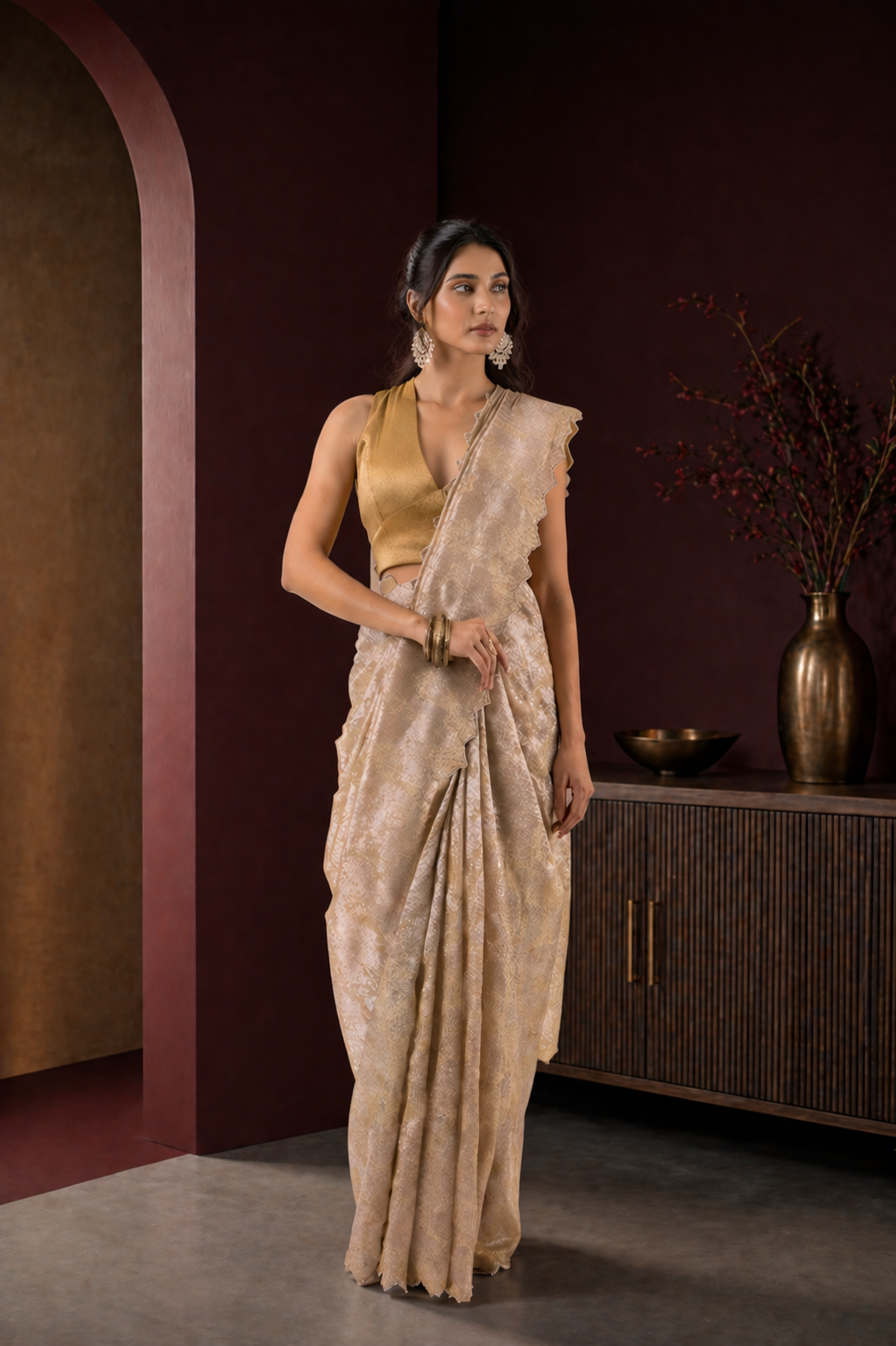 Twill Bloom Sage Mist Saree