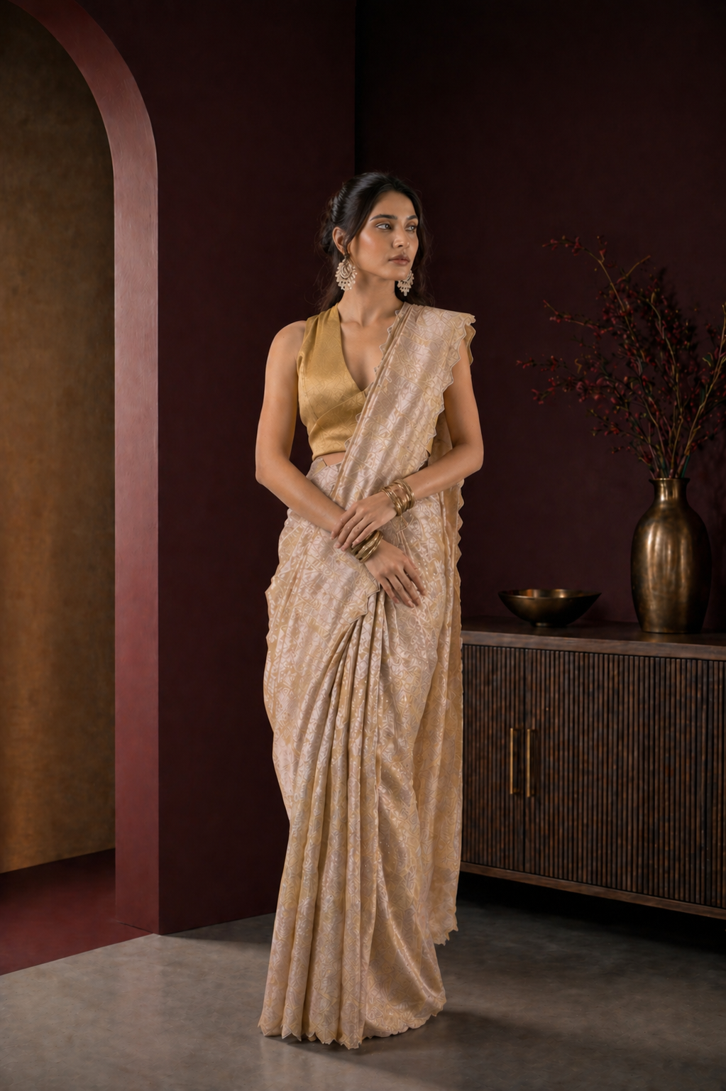 Twill Bloom Sage Mist Saree