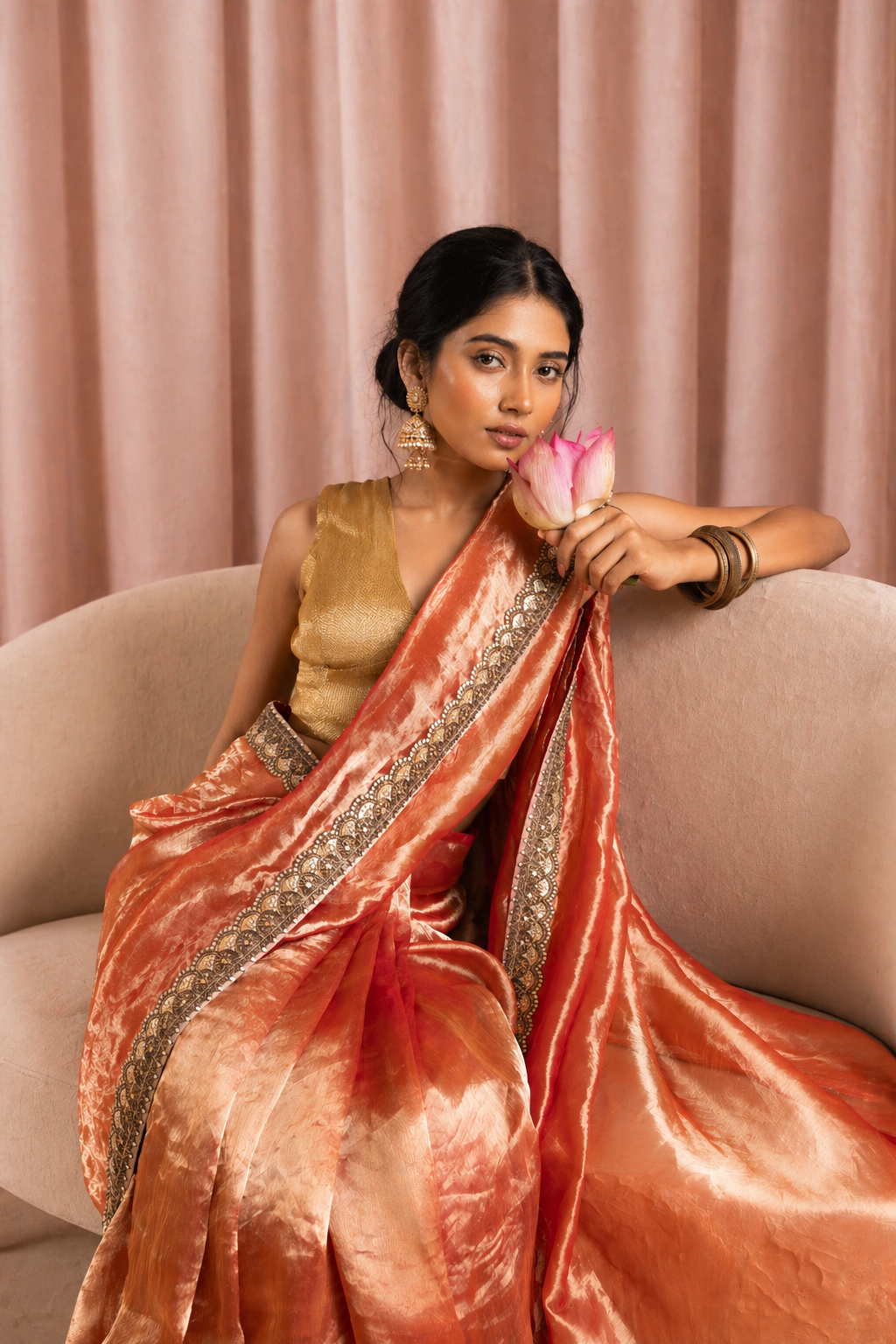 Pink Mist Pure Silk Organza Tissue Saree