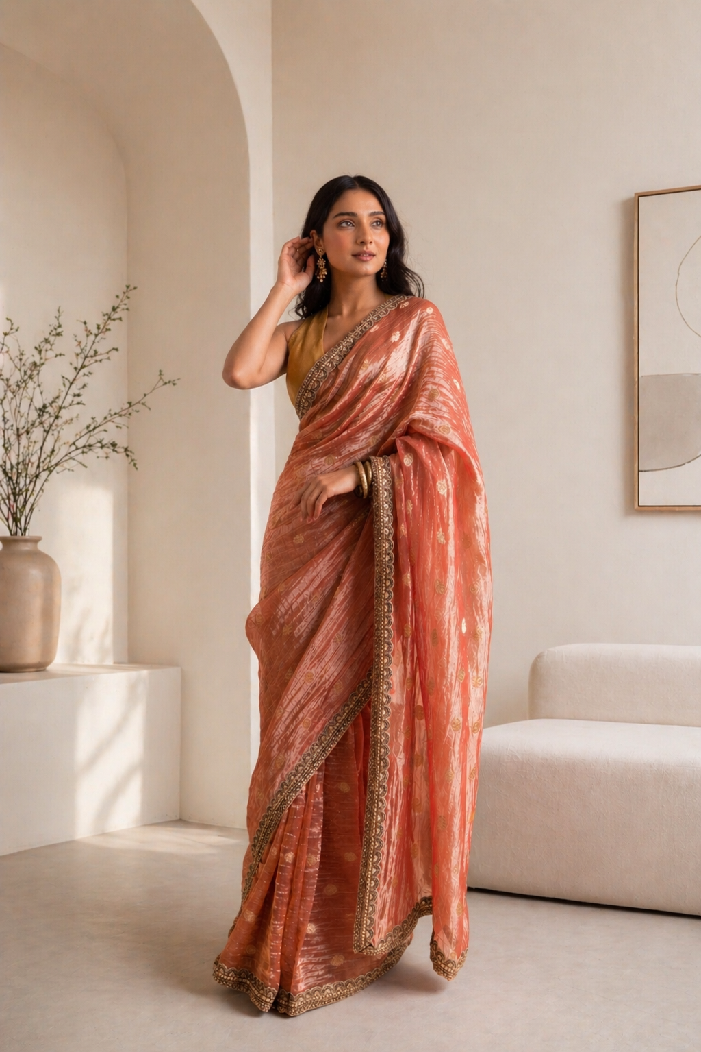 Blush Pink Pure Silk Jacquard Tissue Saree