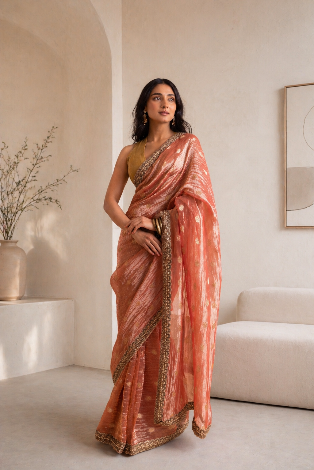 Blush Pink Pure Silk Jacquard Tissue Saree