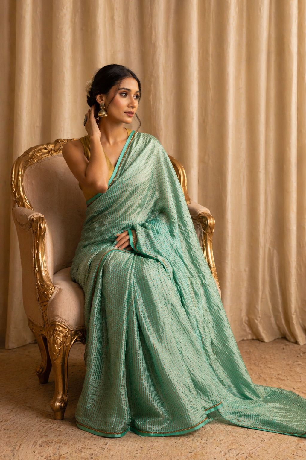 Jade Mint Pure Zari Stripes Saree