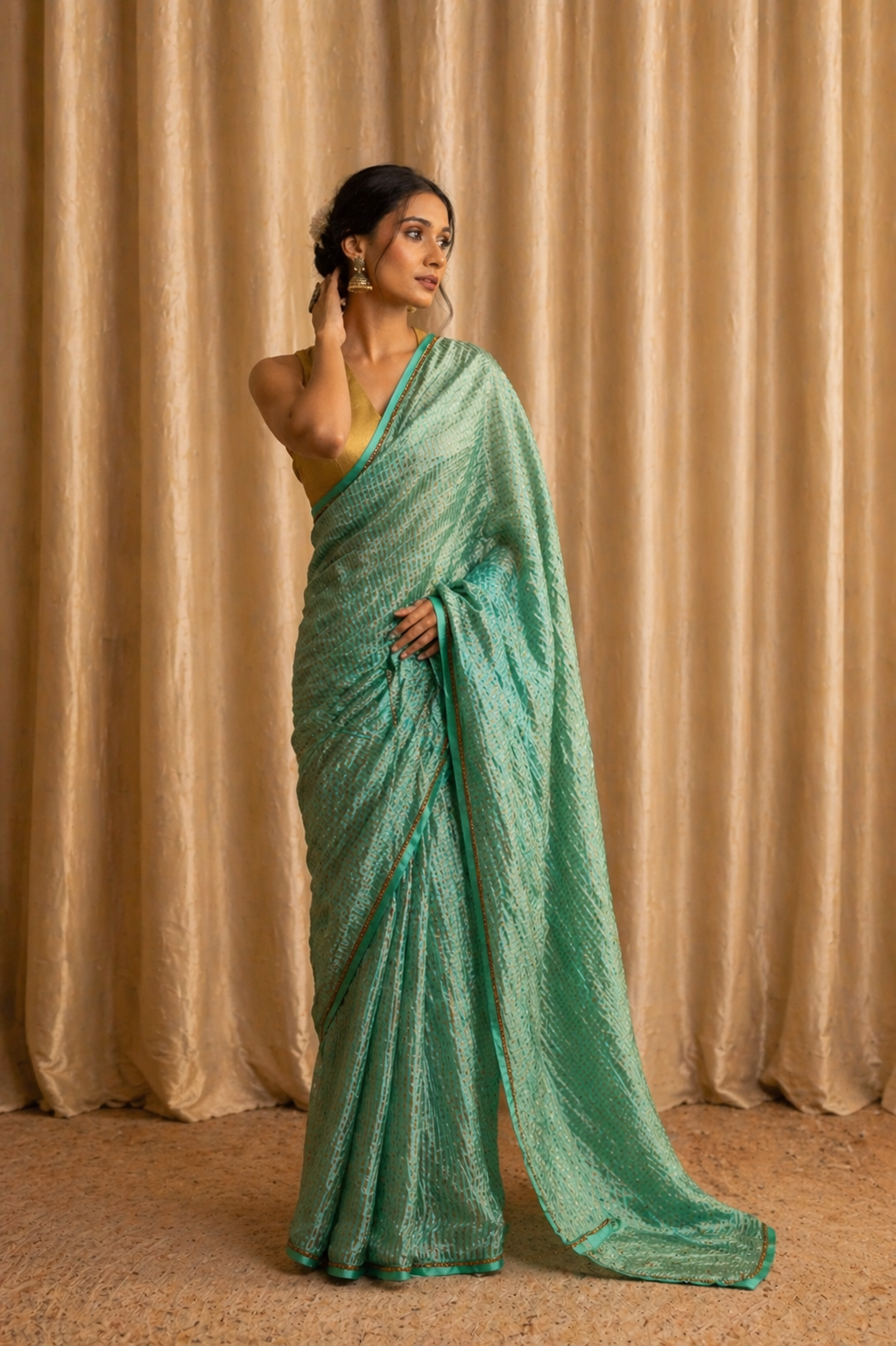 Jade Mint Pure Zari Stripes Saree