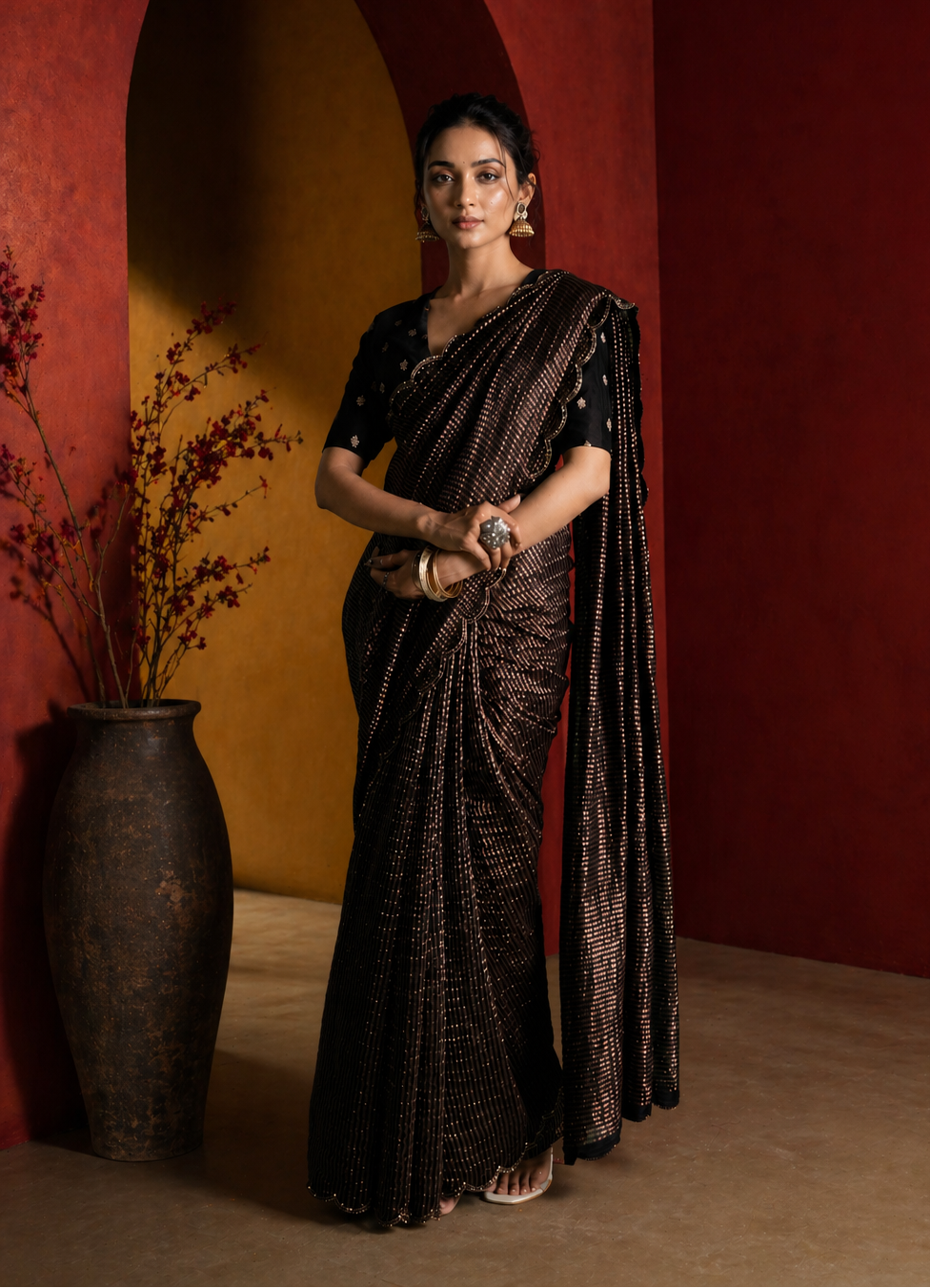 Midnight Glam Pure Zari Stripes Saree