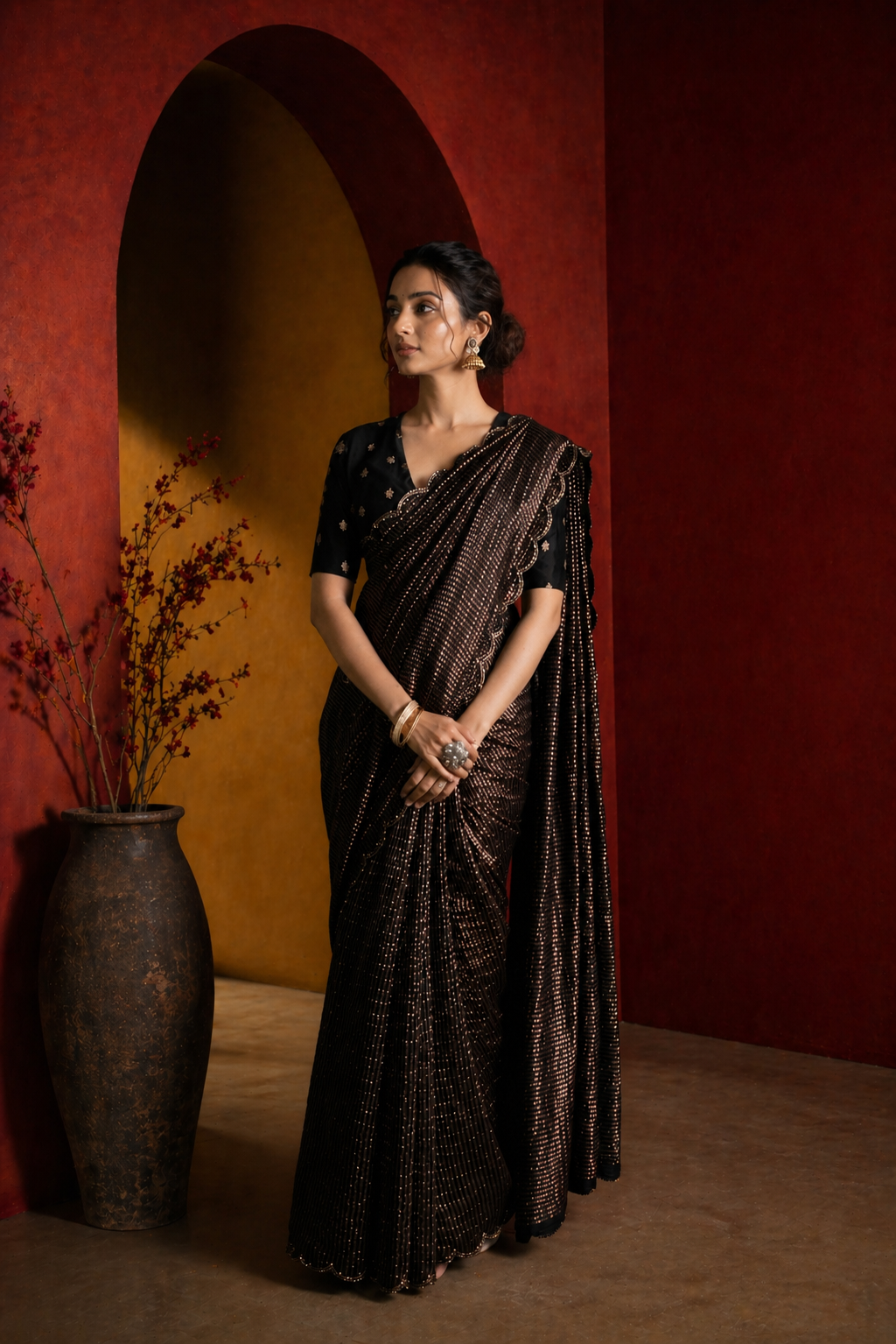 Midnight Glam Pure Zari Stripes Saree