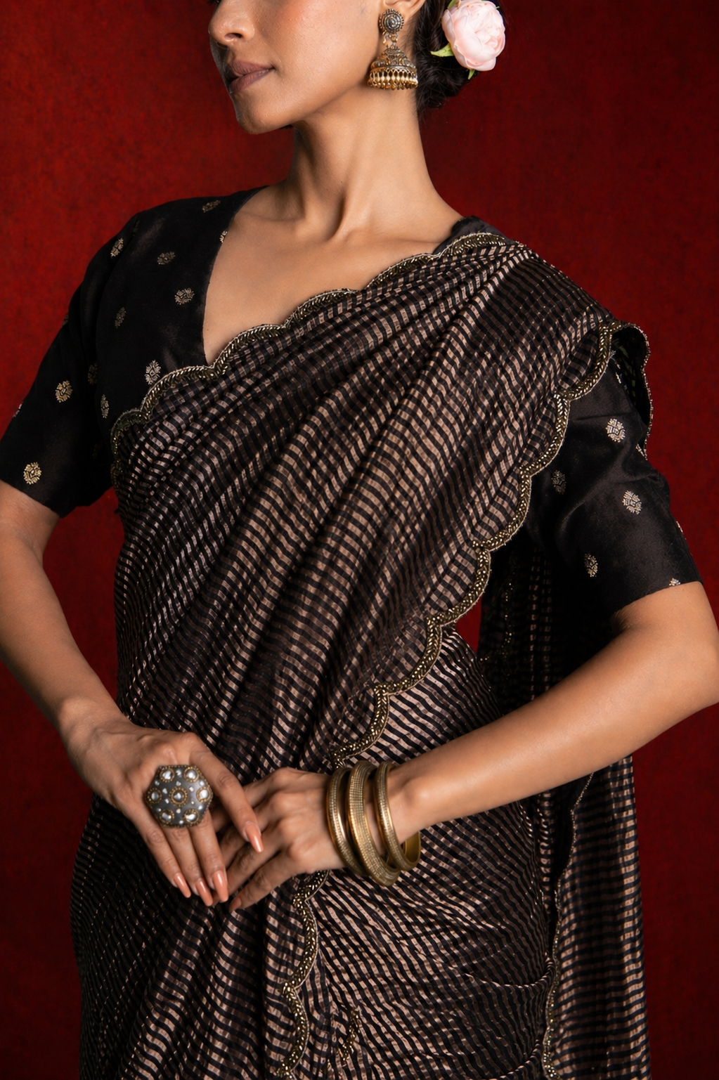 Midnight Glam Pure Zari Stripes Saree