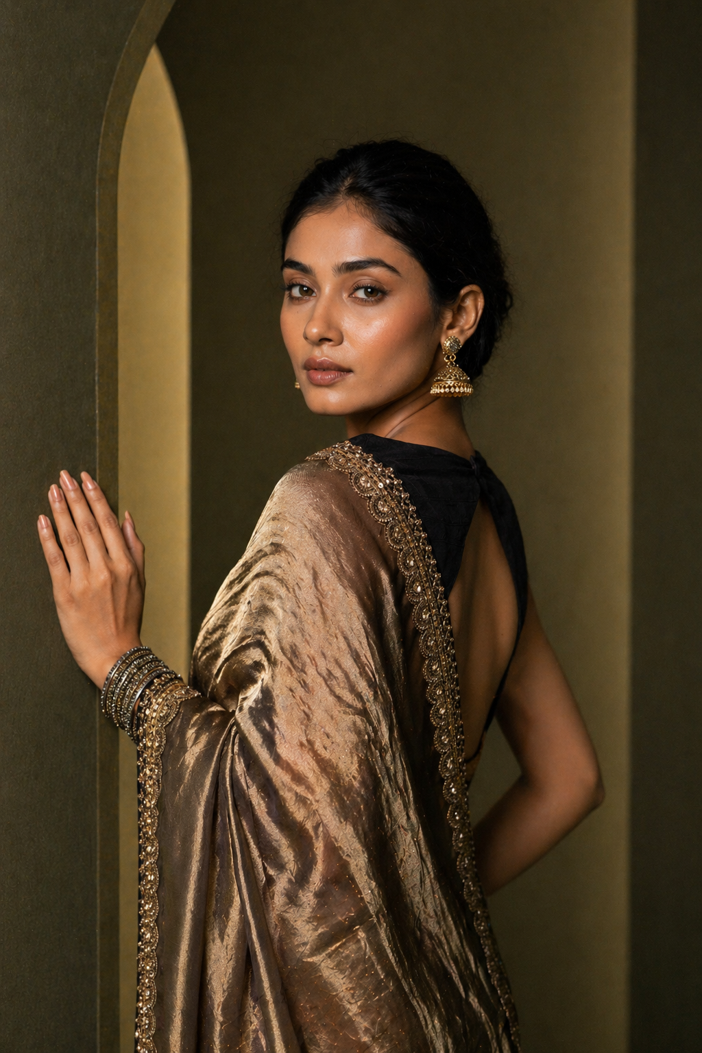 Moonlight Gold Silk Organza Tissue Saree
