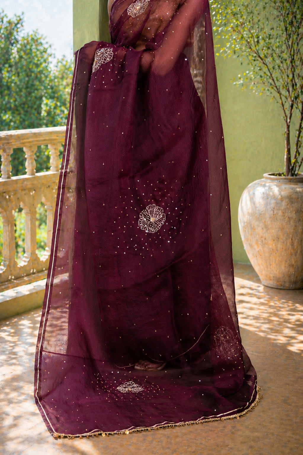 Wine Peony Organza Saree