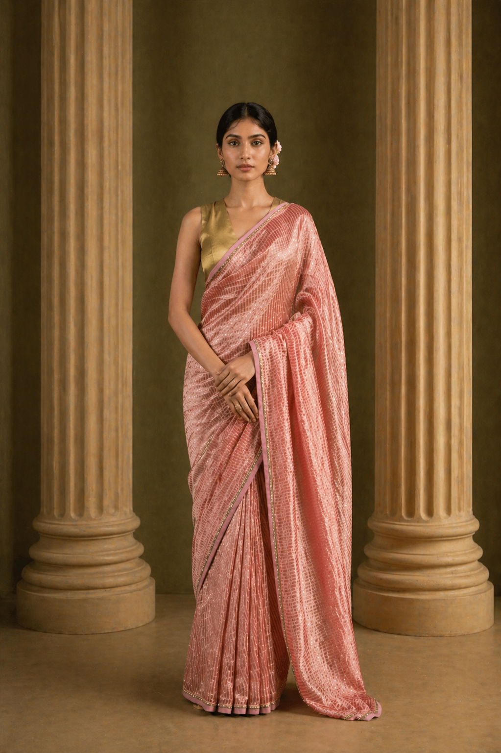 Blush Rust Pure Zari Stripes Saree