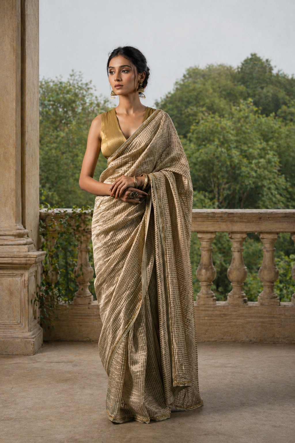 Champagne Dust Pure Zari Stripes Saree