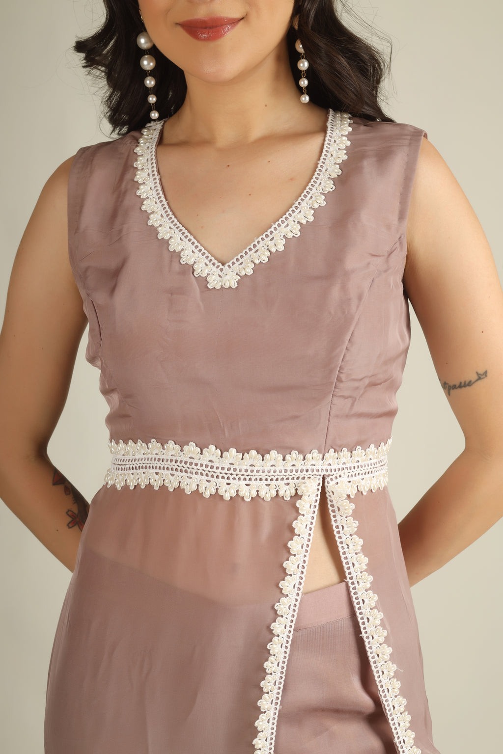 Women's Organza Dusty Mauve Indo-western/Suit set