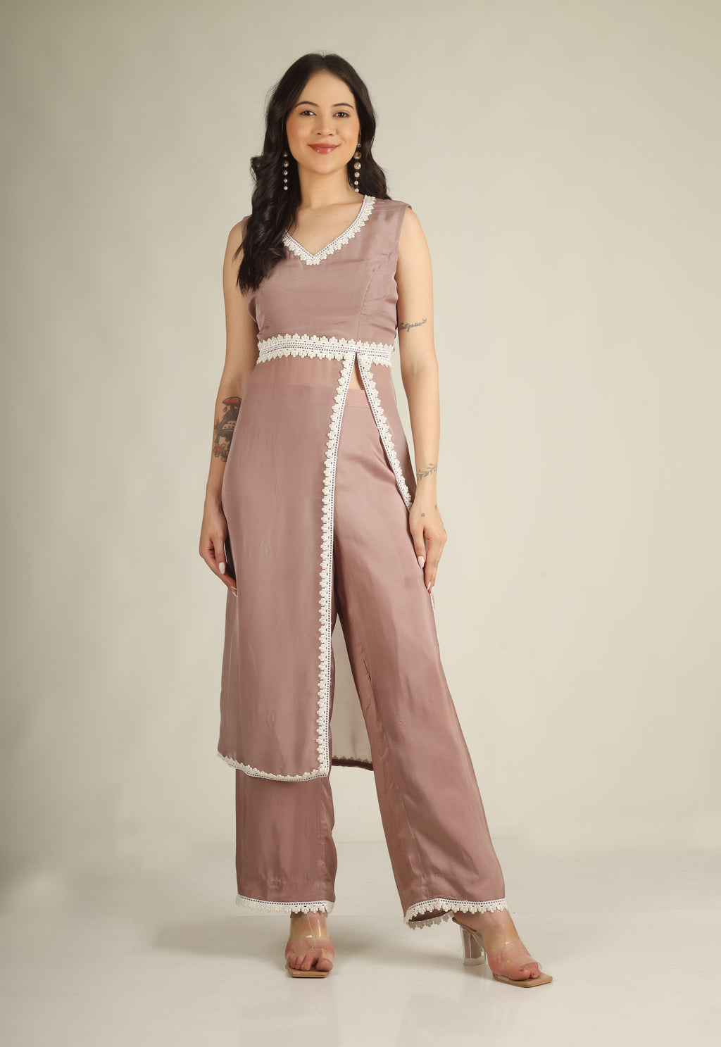 Women's Organza Dusty Mauve Indo-western/Suit set