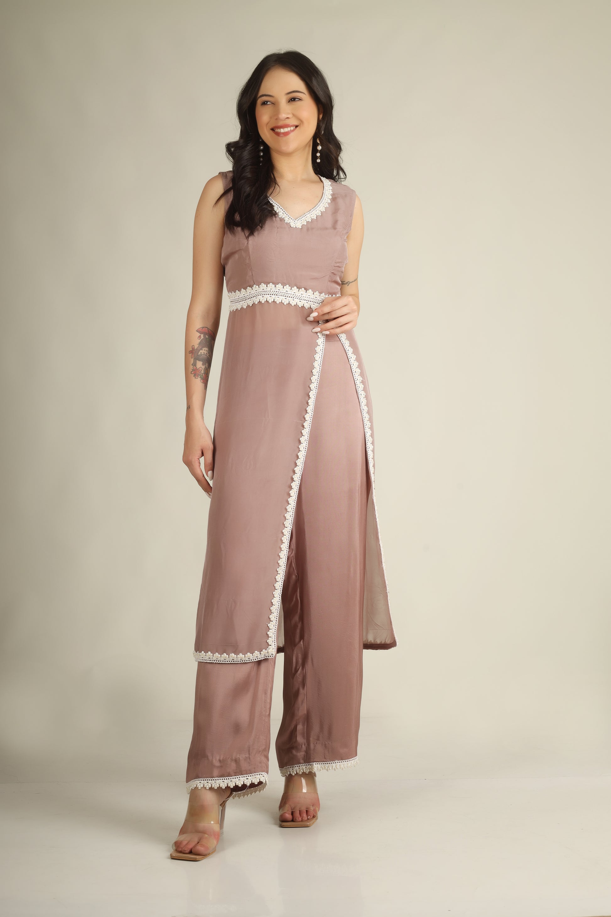 Women's Organza Dusty Mauve Indo-western/Suit set