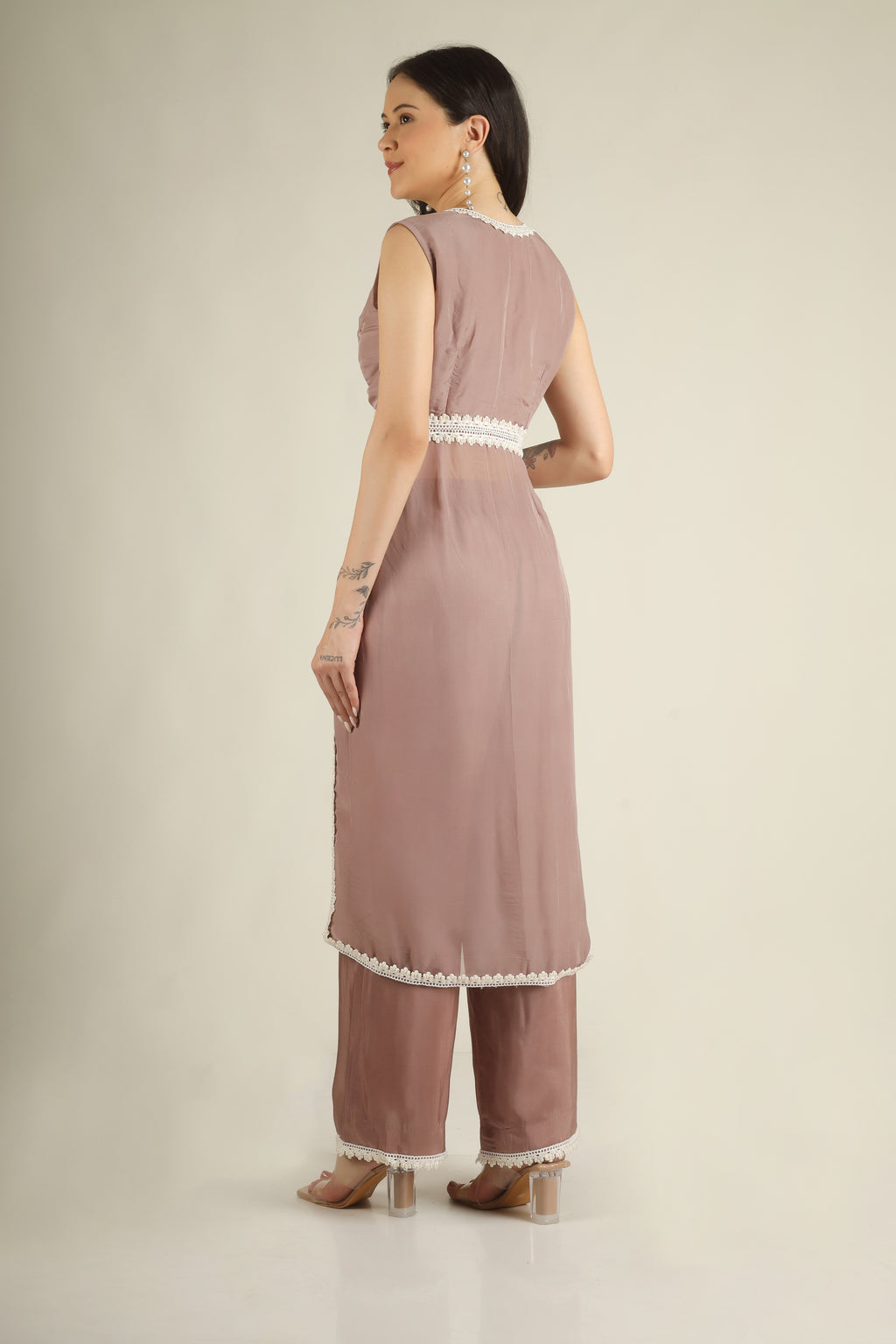 Women's Organza Dusty Mauve Indo-western/Suit set