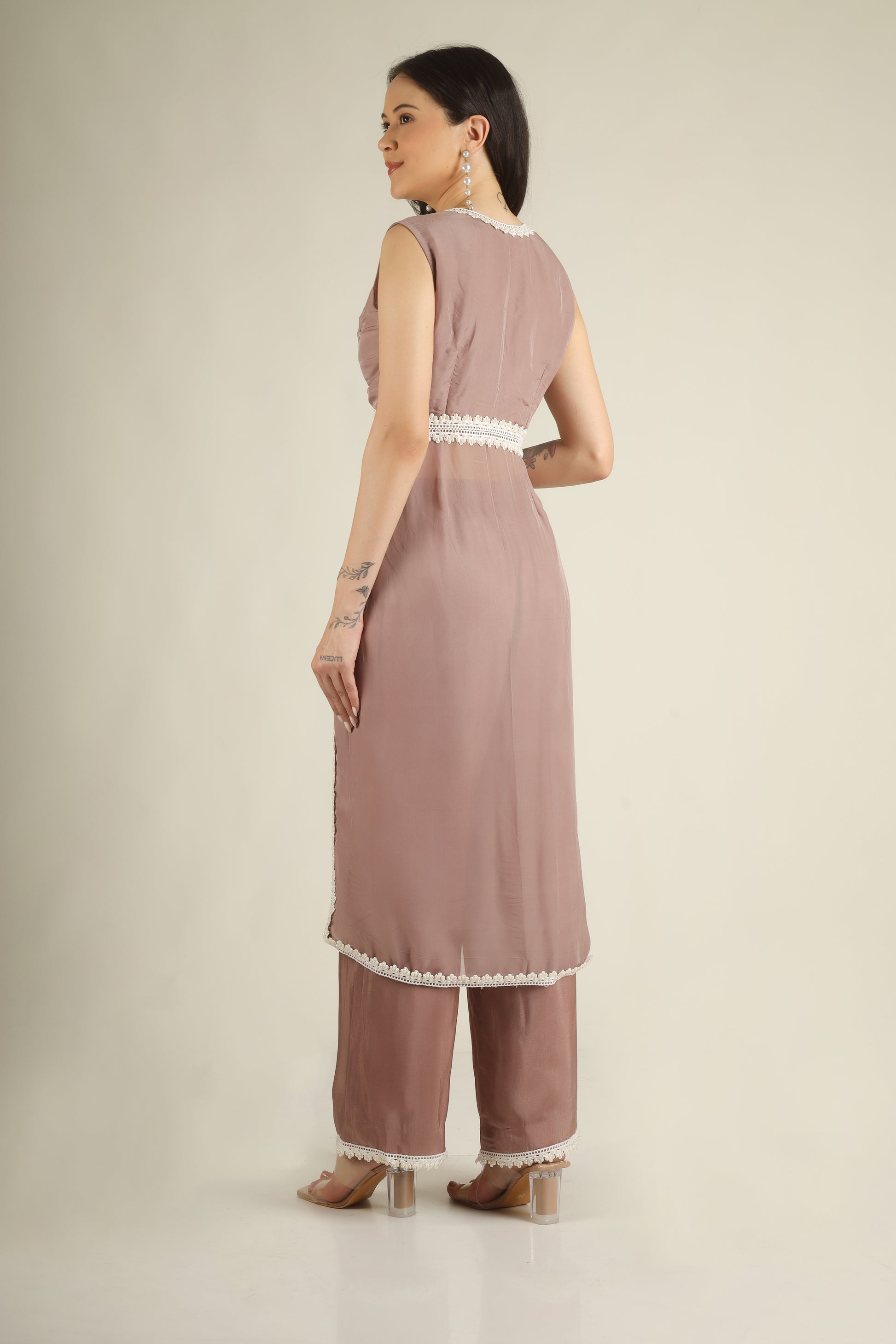 Women's Organza Dusty Mauve Indo-western/Suit set