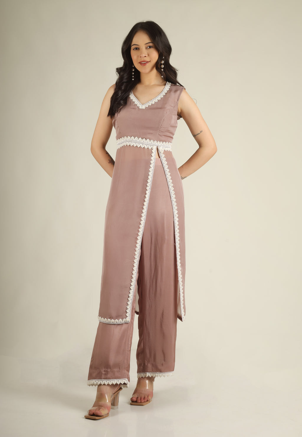 Women's Organza Dusty Mauve Indo-western/Suit set