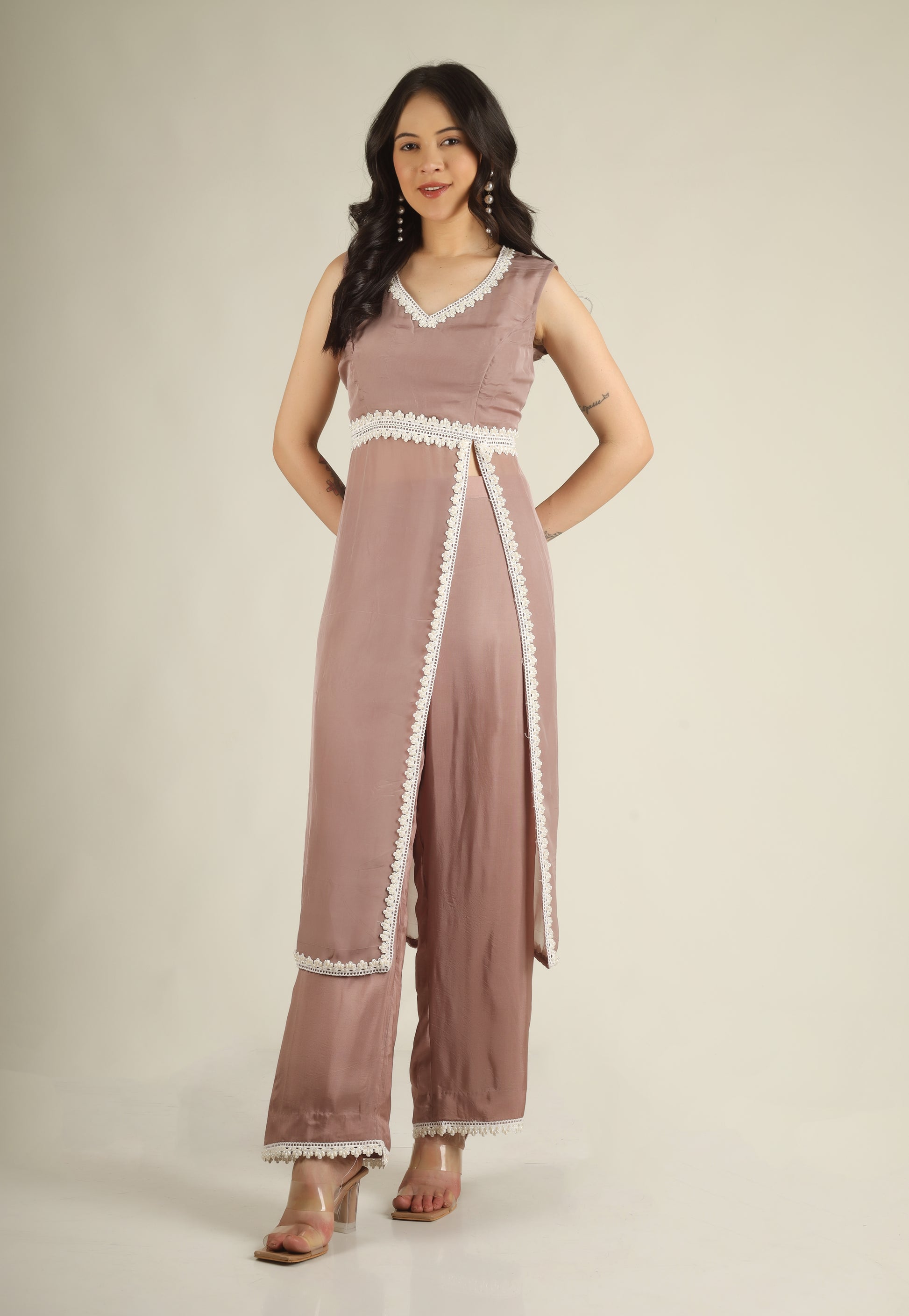 Women's Organza Dusty Mauve Indo-western/Suit set