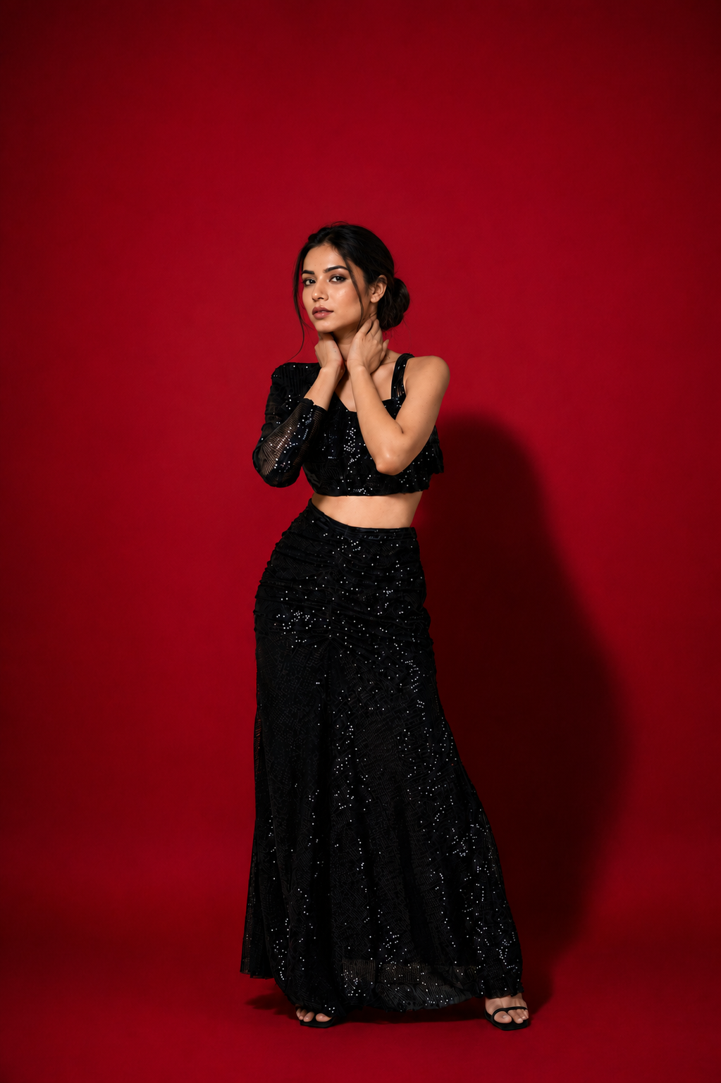 Women's Lycra net seqn Black Stitched Kurta & Pant set