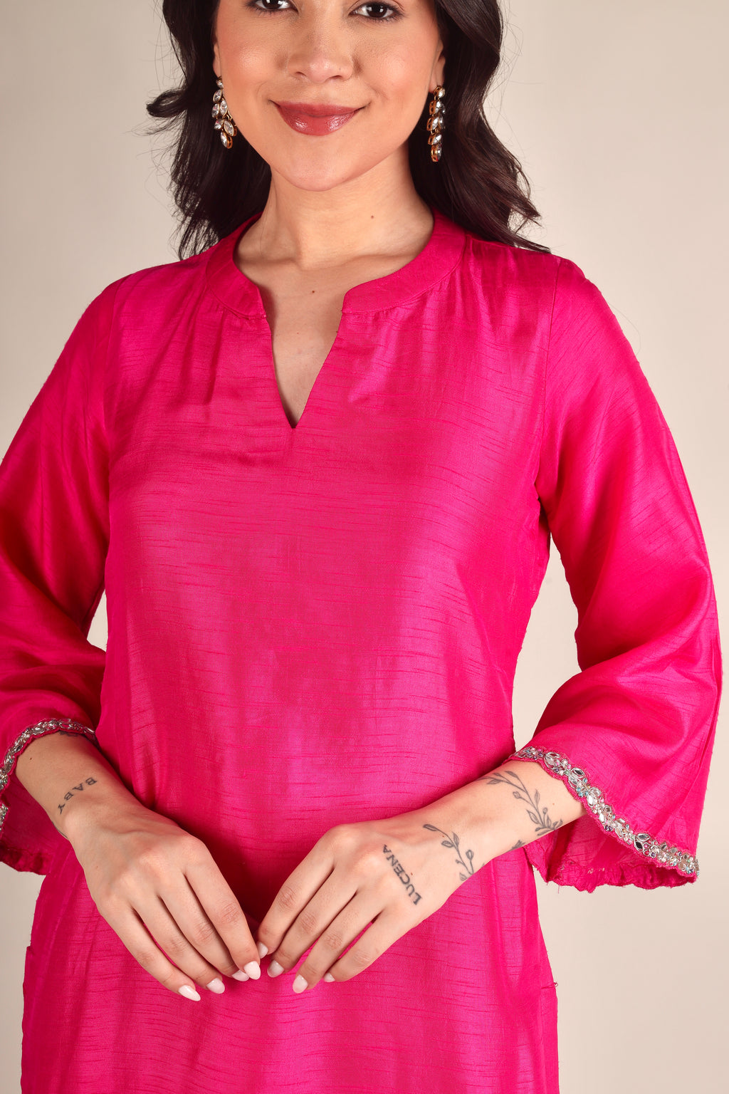 Women's Dola silk Fuchsia pink Co-ord set